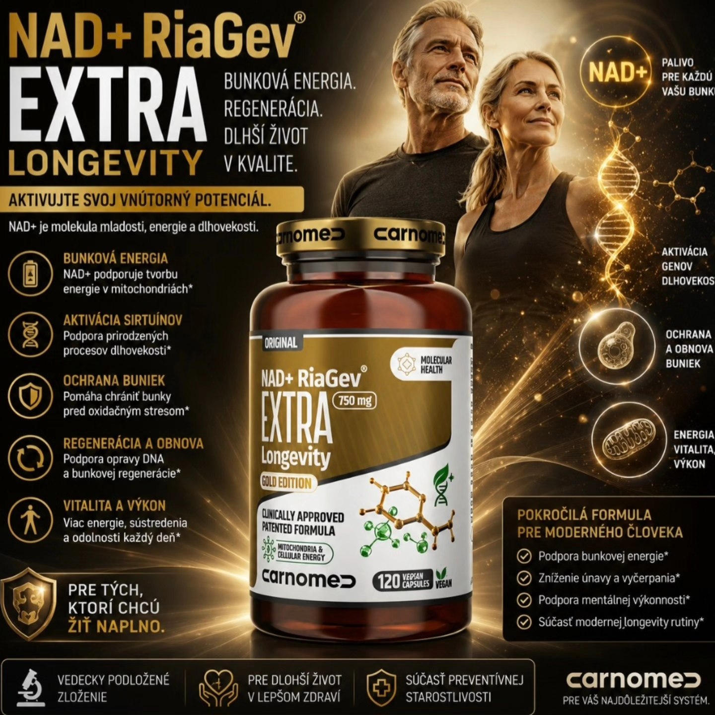 Carnomed Facebook ad: NAD+ RiaGev EXTRA Longevity 120 cps