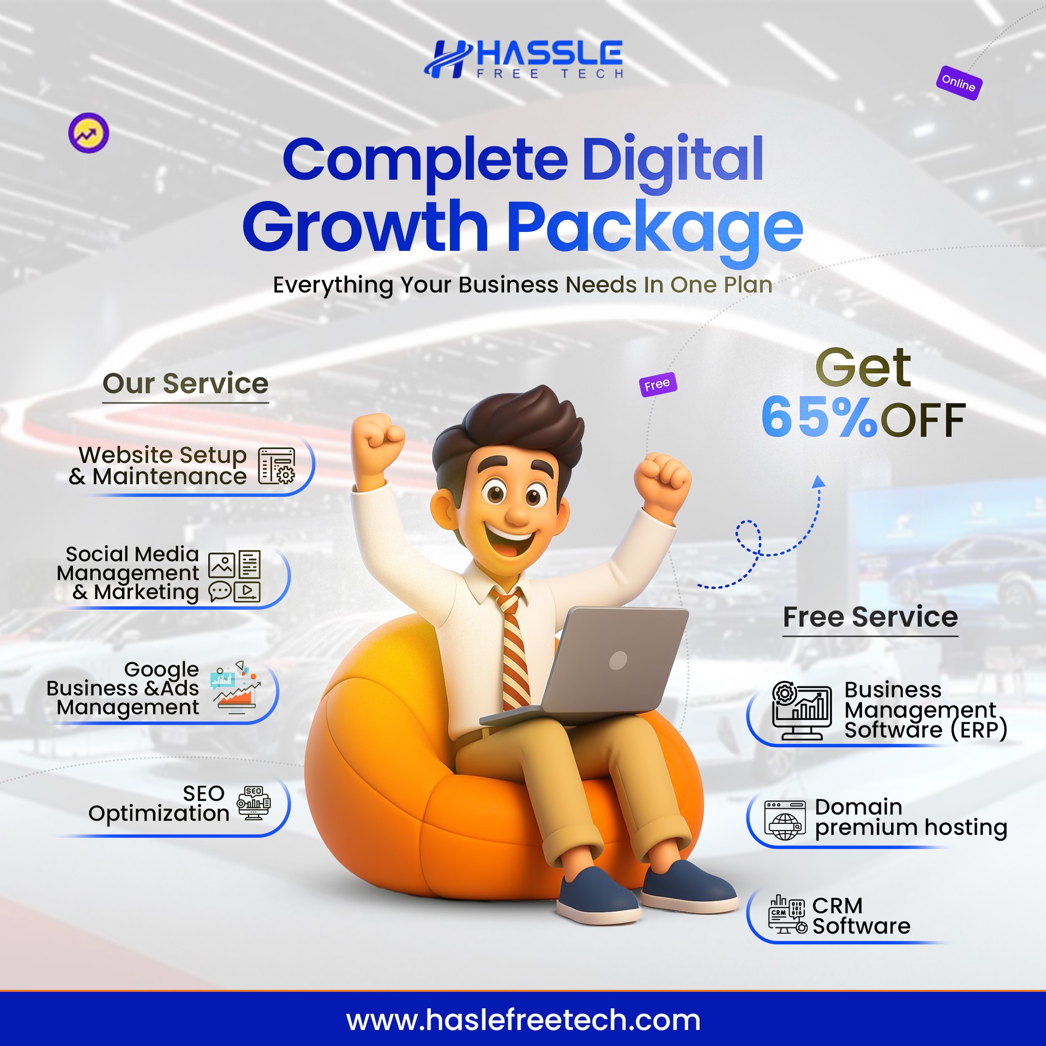 Hassle Free Tech Facebook ad: 𝐒𝐜𝐚𝐥𝐞 𝐘𝐨𝐮𝐫 𝐁𝐮𝐬𝐢𝐧𝐞𝐬𝐬 𝐰𝐢𝐭𝐡…
