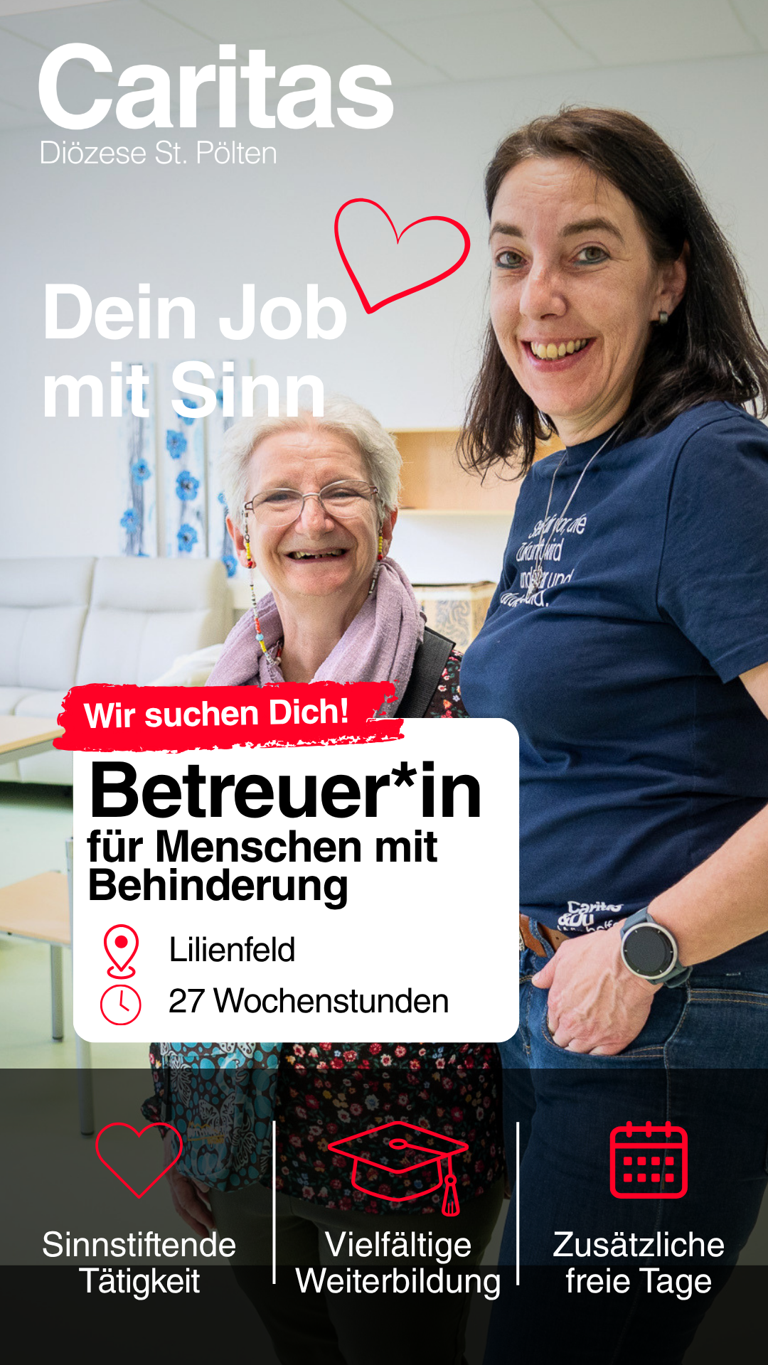 Caritas Mittendrin (St. Pölten & NÖ-West) Facebook ad: Bewerbung als Behindertenbetreuer*in im Wohnhaus Lilienfeld