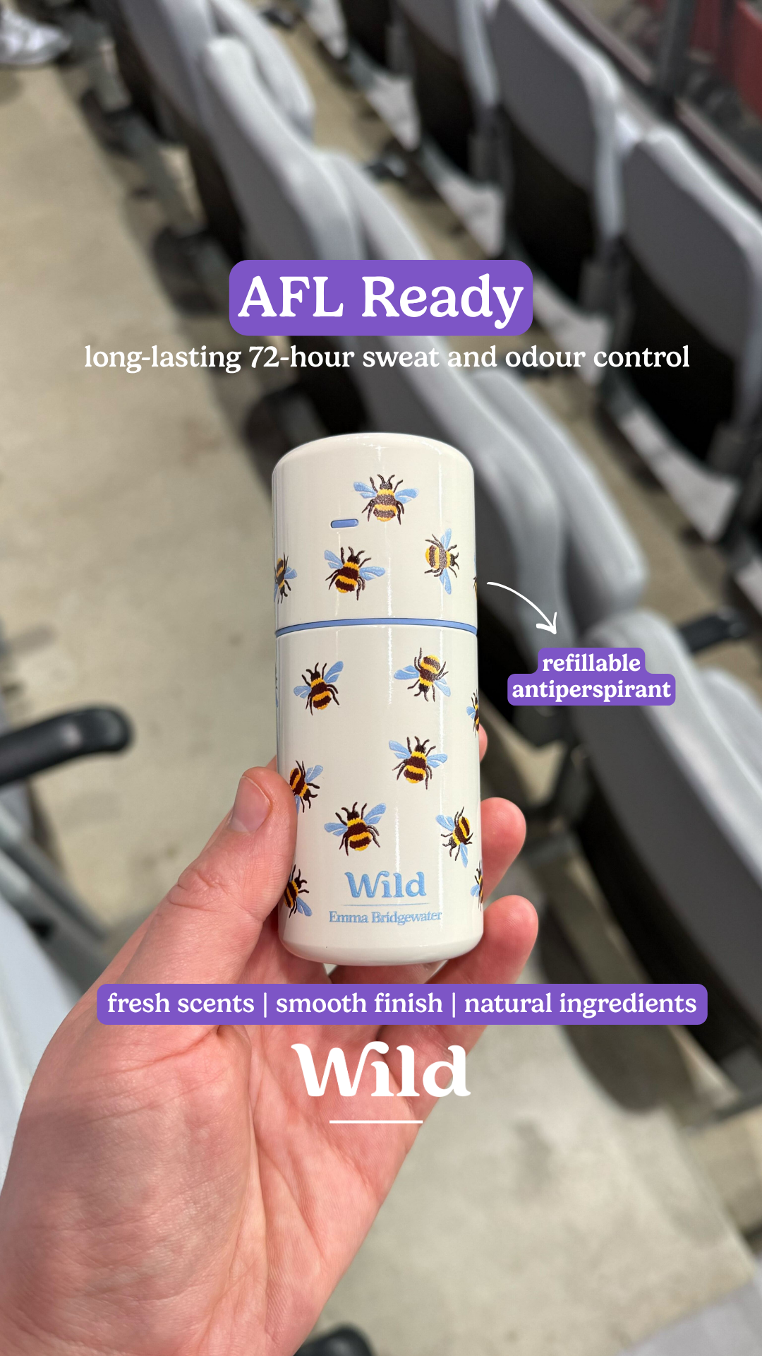 Wild Facebook ad: Stay AFL Ready with Wild 72h sweat and odour protection No…