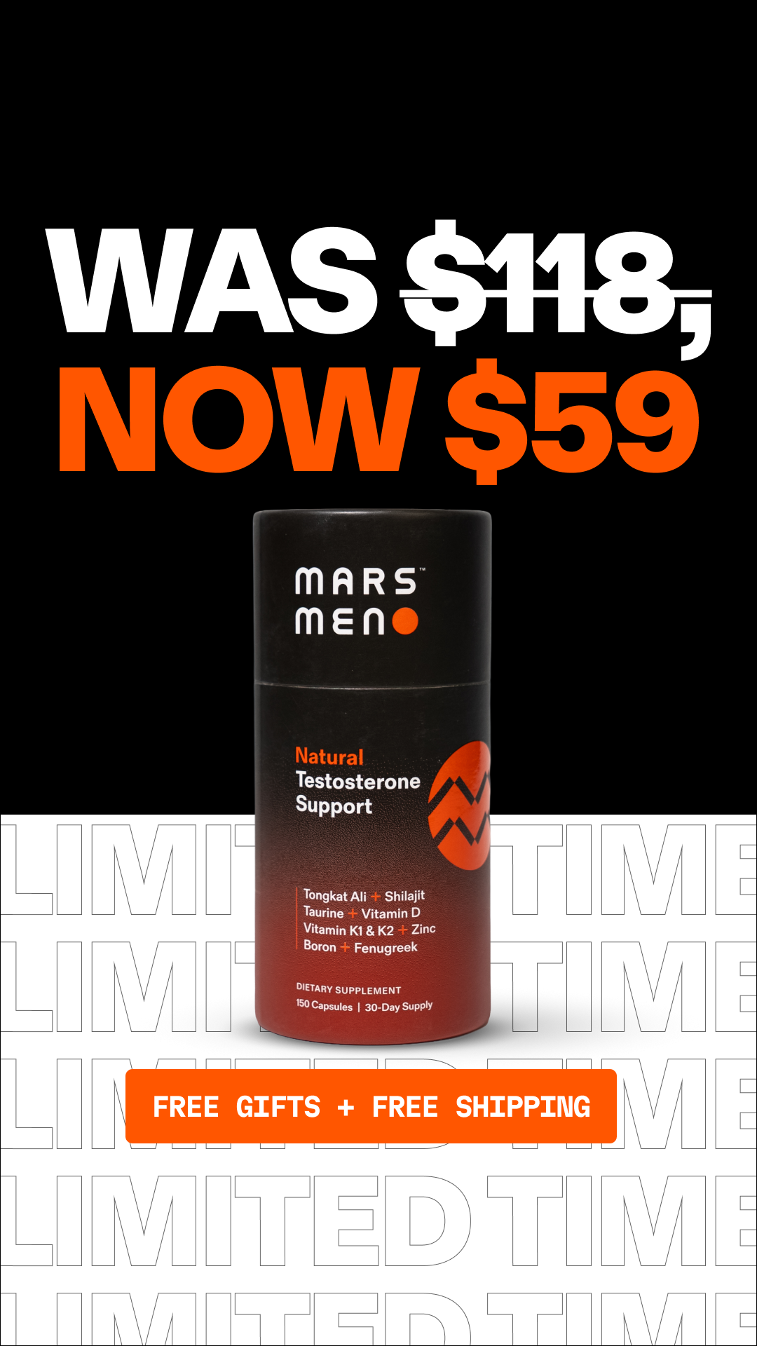 Mars Men Facebook ad: Stop Losing T. Start Today.
