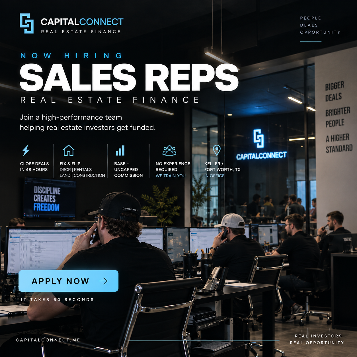CapitalConnect Facebook ad: HIRING HUNGRY CLOSERS, Keller, TX