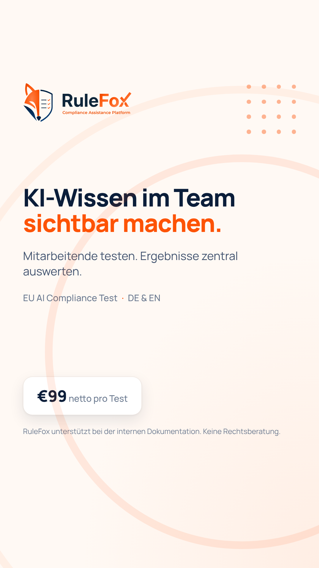 Rulefox Facebook ad: EU AI Compliance Test für €99 netto