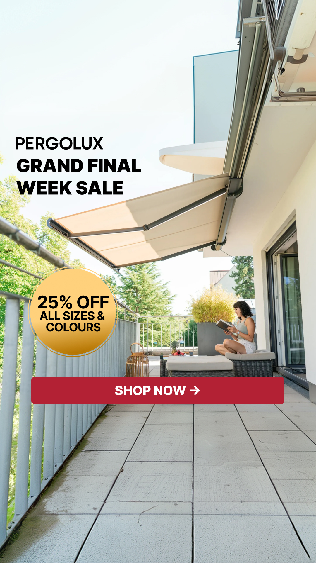 pergolux.au Facebook ad: Stock Moving Fast, Shop Now