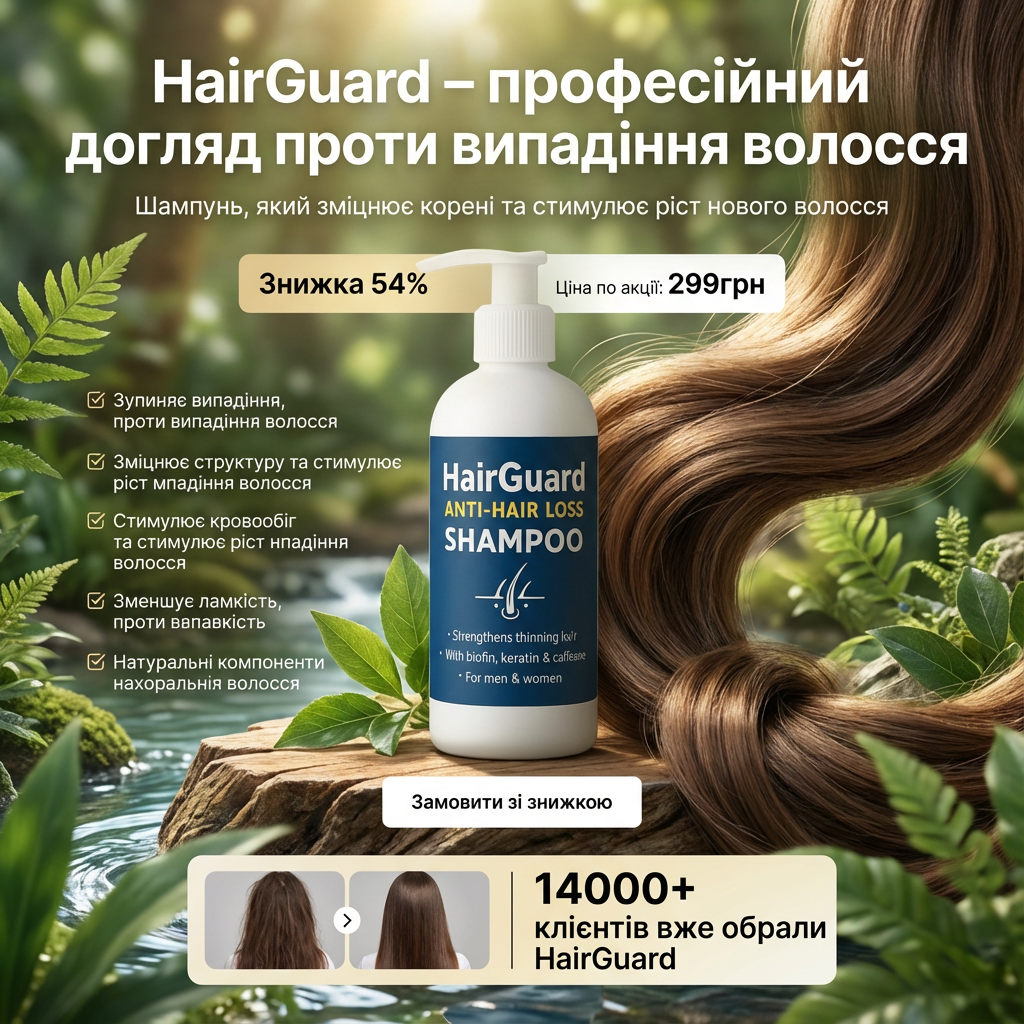 TrendFleet Facebook ad: HairGuard, професійний шампунь проти випадіння волосся