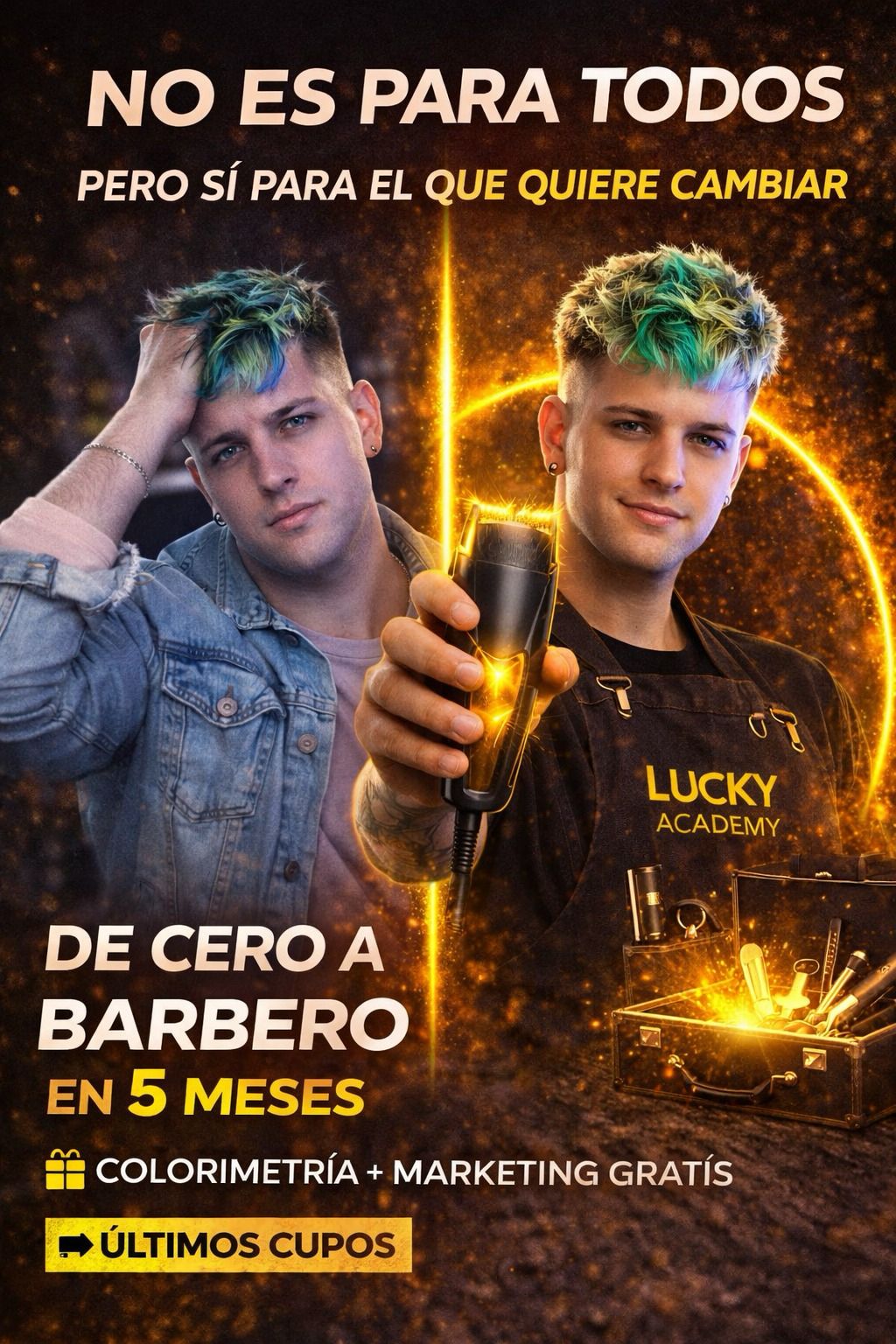 Lucky Academy Facebook ad: Curso de BARBERÍA