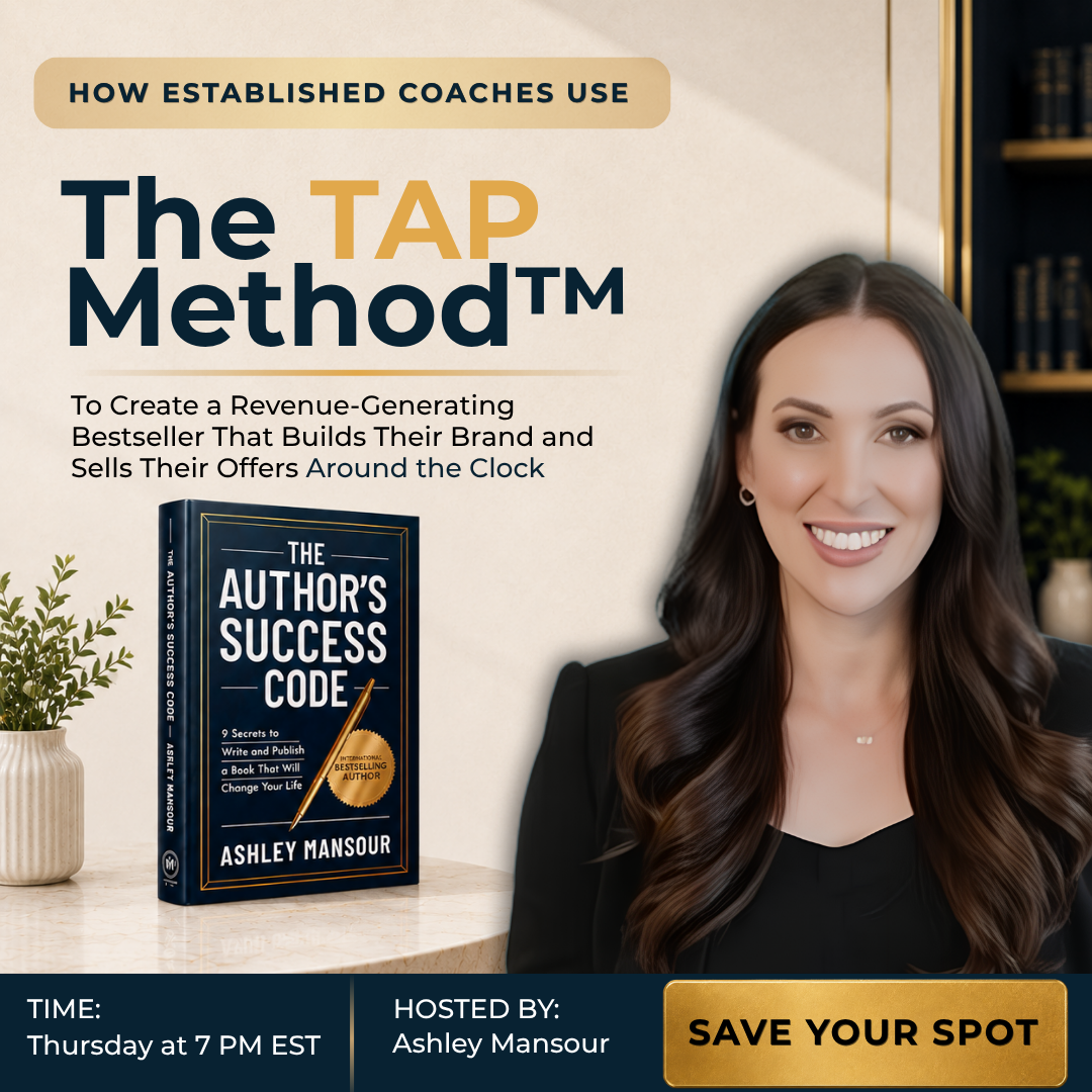 Ashley Mansour Facebook ad: Publish Your Authority Book In As Little As 90 Days