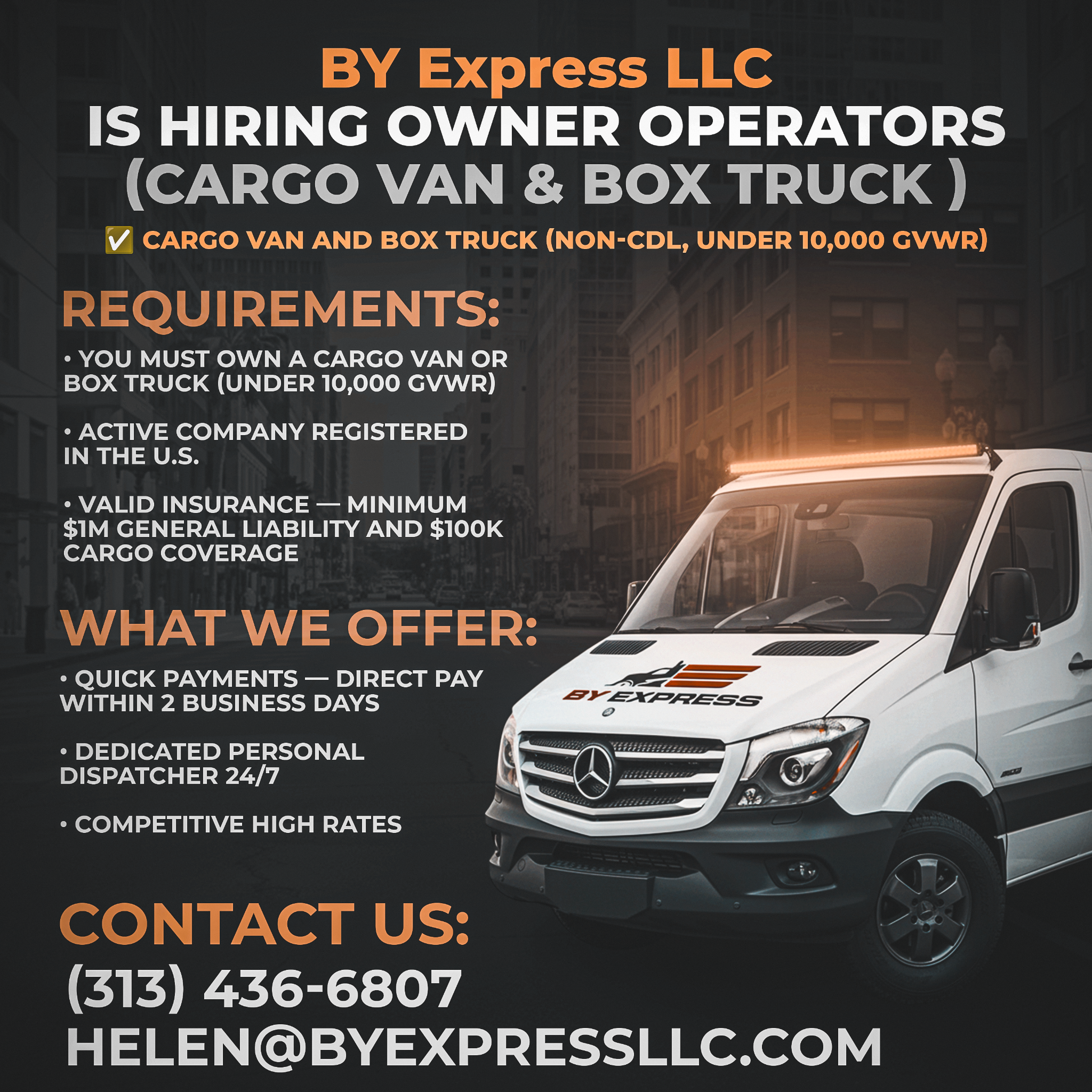 BY Express LLC Facebook ad: Connecting Cargo Van & Box Truck owners with…
