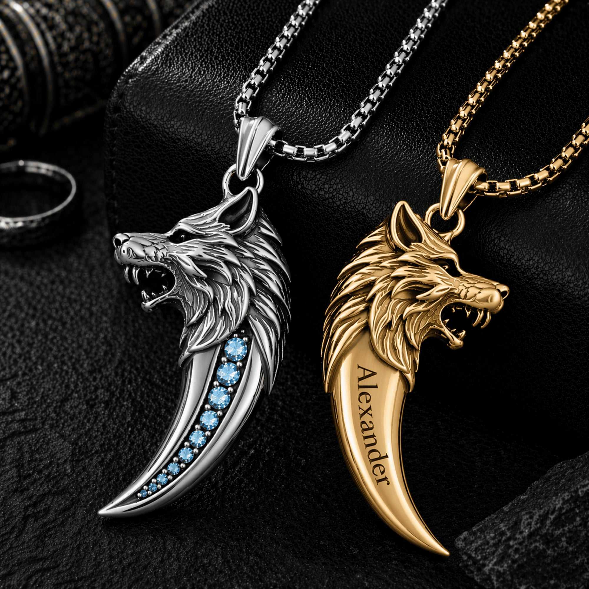 Sheown Facebook ad: Personalized Wolf Fang Men's Necklace with Birthstone and…