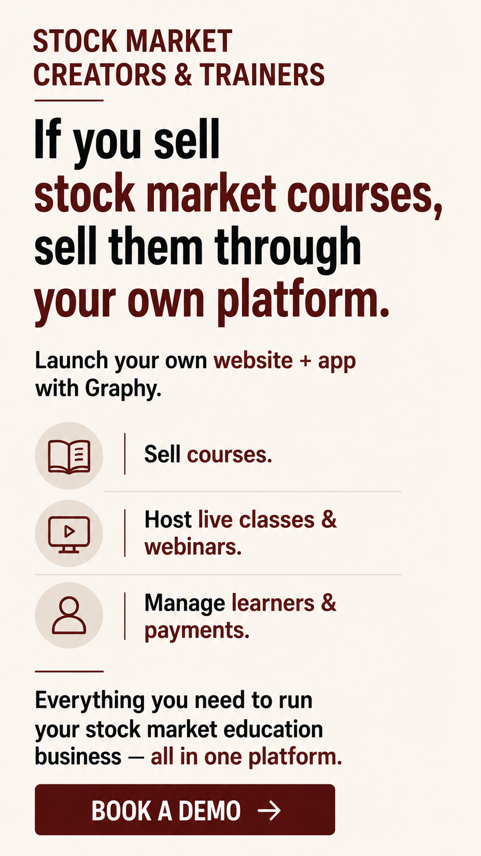 Graphy Facebook ad: Your Own Website + App for Your Courses