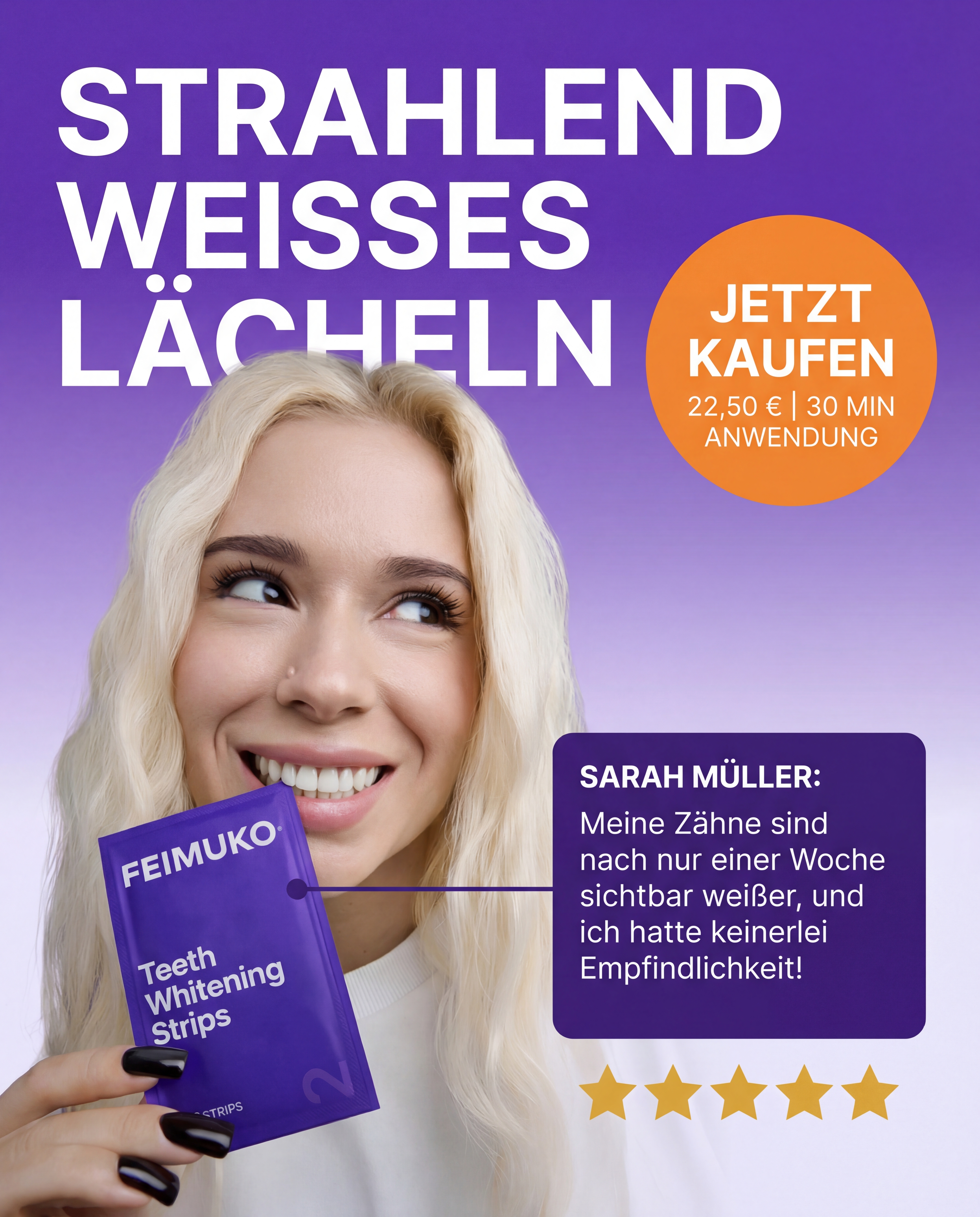 Hightrends Facebook ad: Sichtbar weißere Zähne in nur 30 Minuten