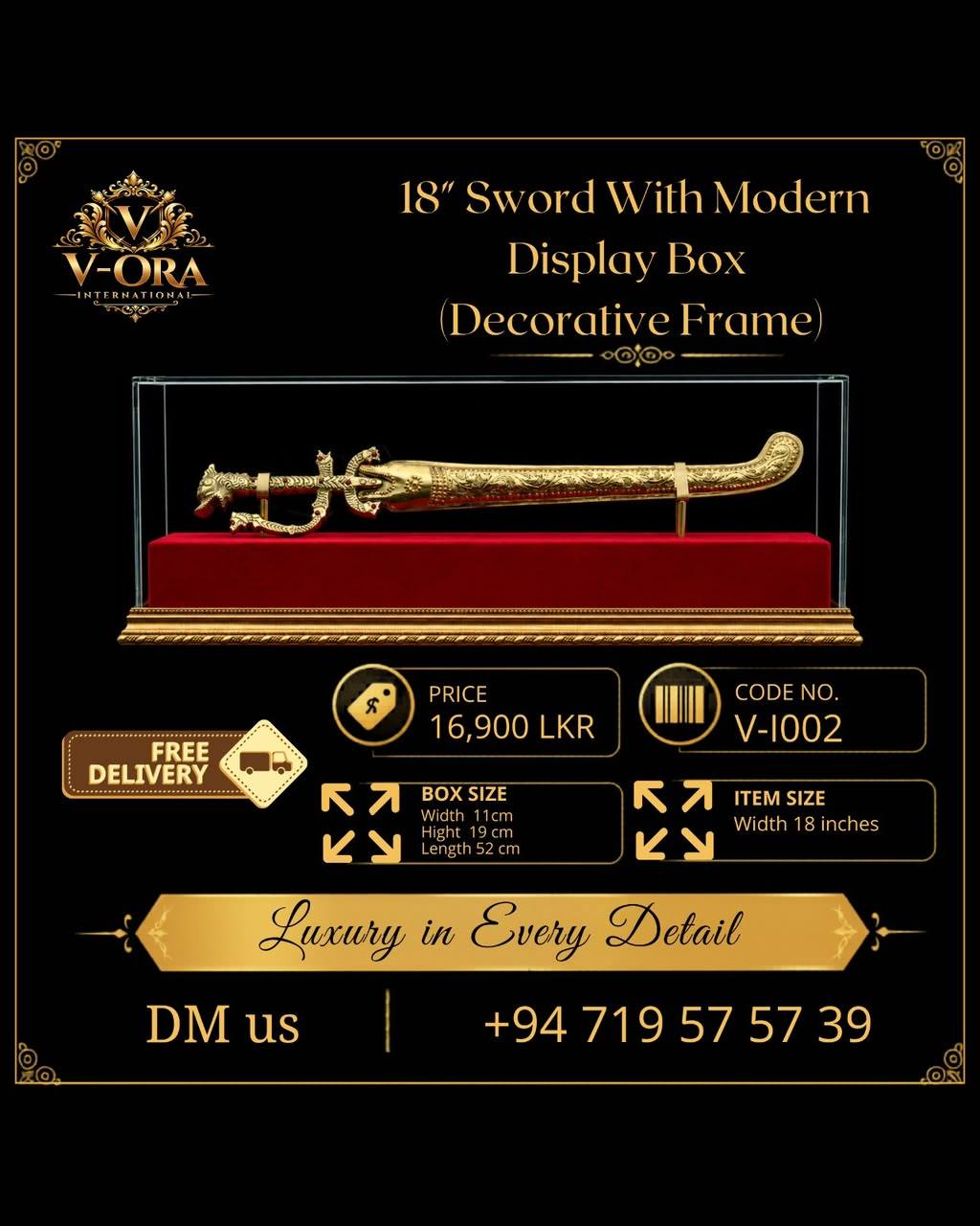 V-Ora International Facebook ad: Brass Sword Collection with Modern Display Boxes