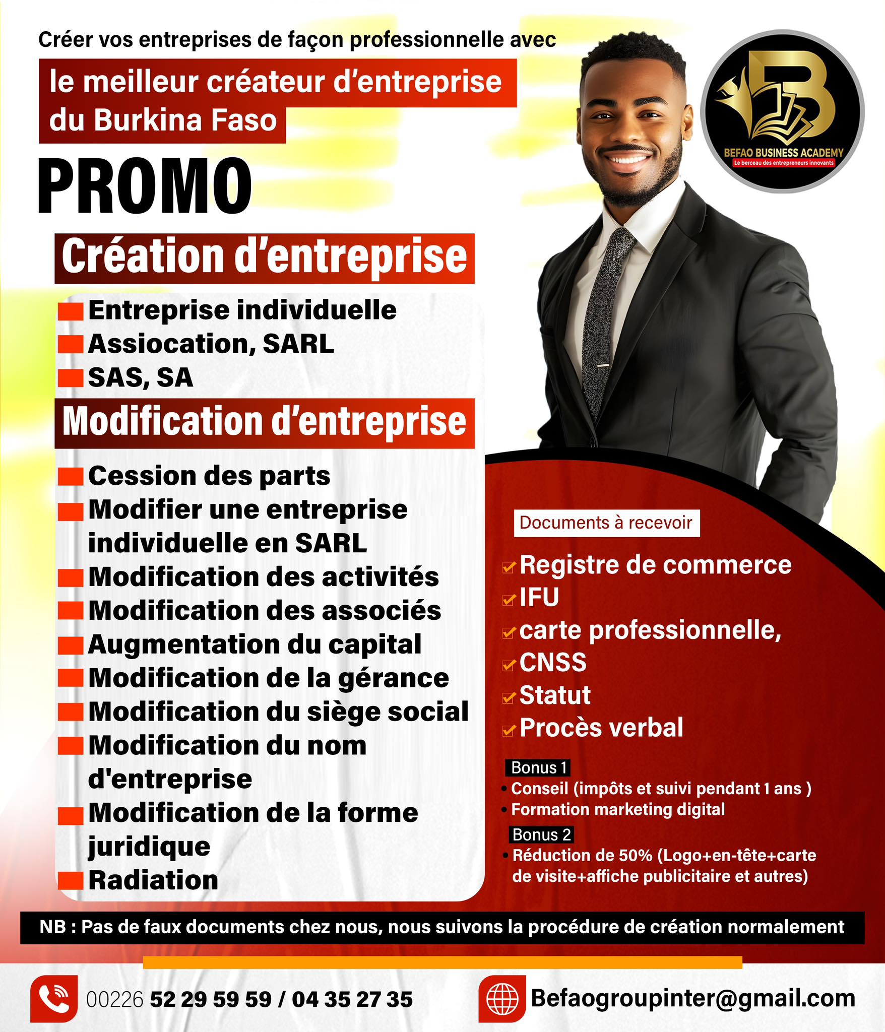 BEFAO Business Academy Facebook ad: *Confiez la création de votre entreprise à des…