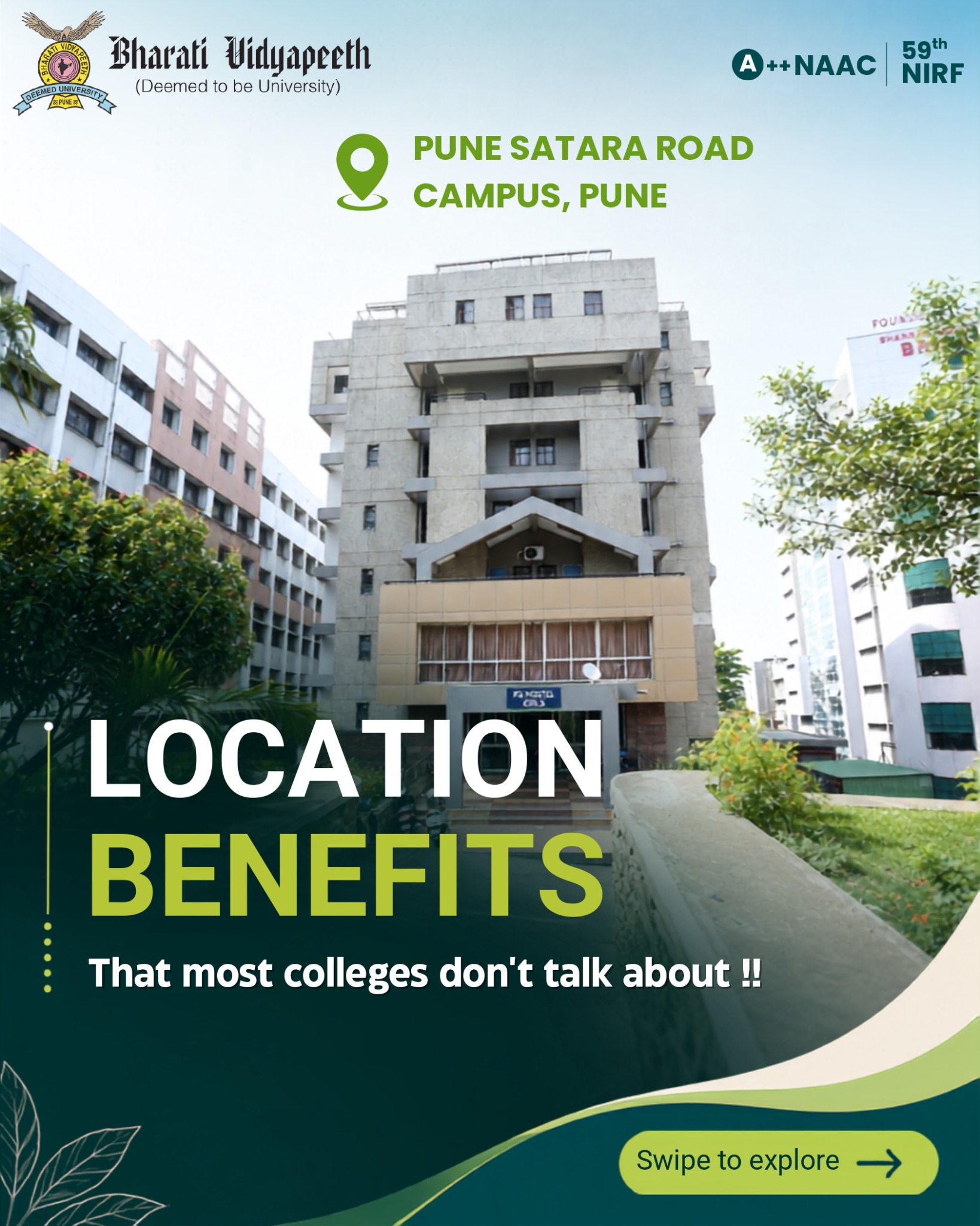 Bharati Vidyapeeth / Bharati Vidyapeeth Deemed University Facebook ad: At Bharati Vidyapeeth, Pune, enjoy a campus experience…