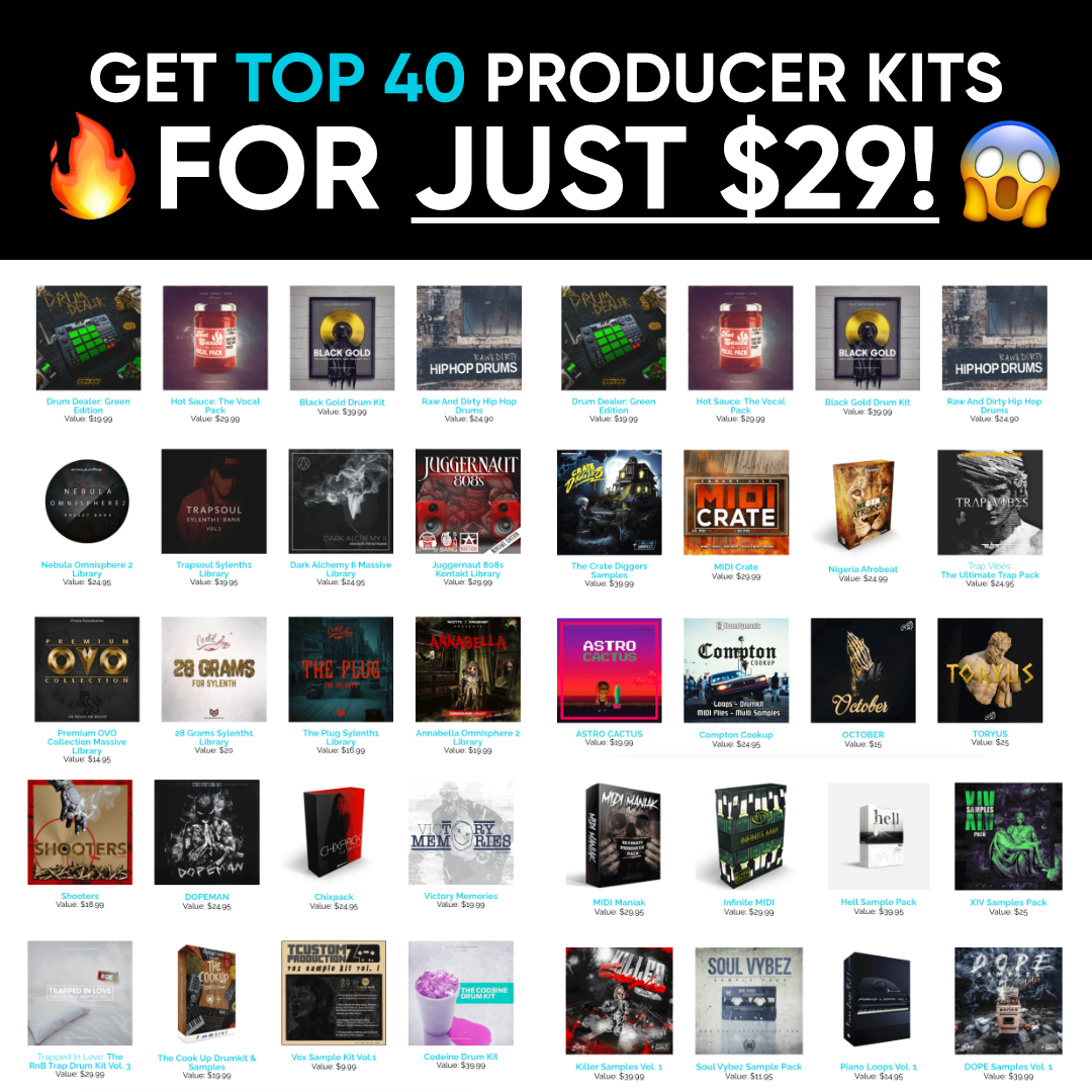 Modern Producers Facebook ad: Get 40 Of Our Best Kits For 99% OFF!