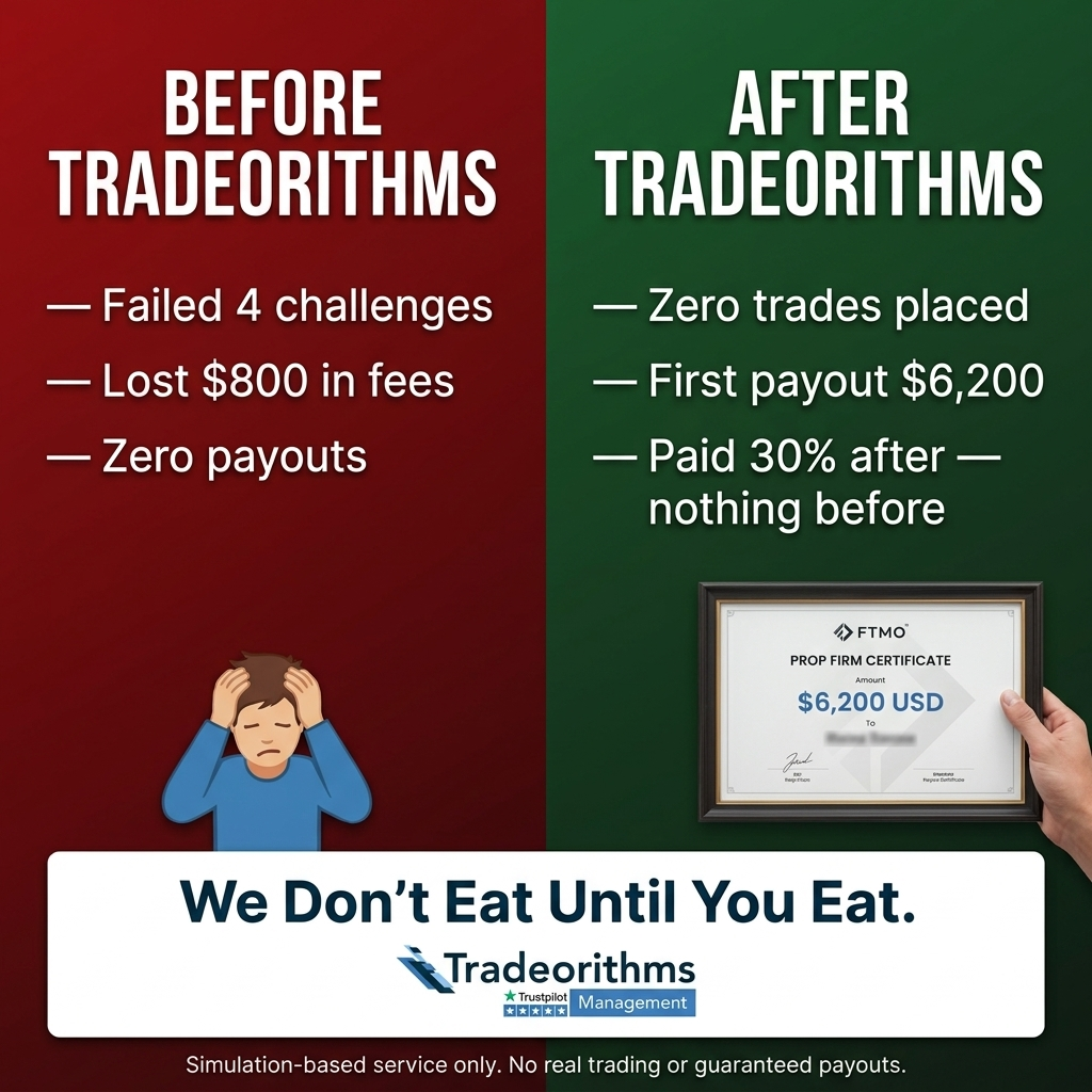Tradeorithms Facebook ad: We Pass & Manage Your Funded