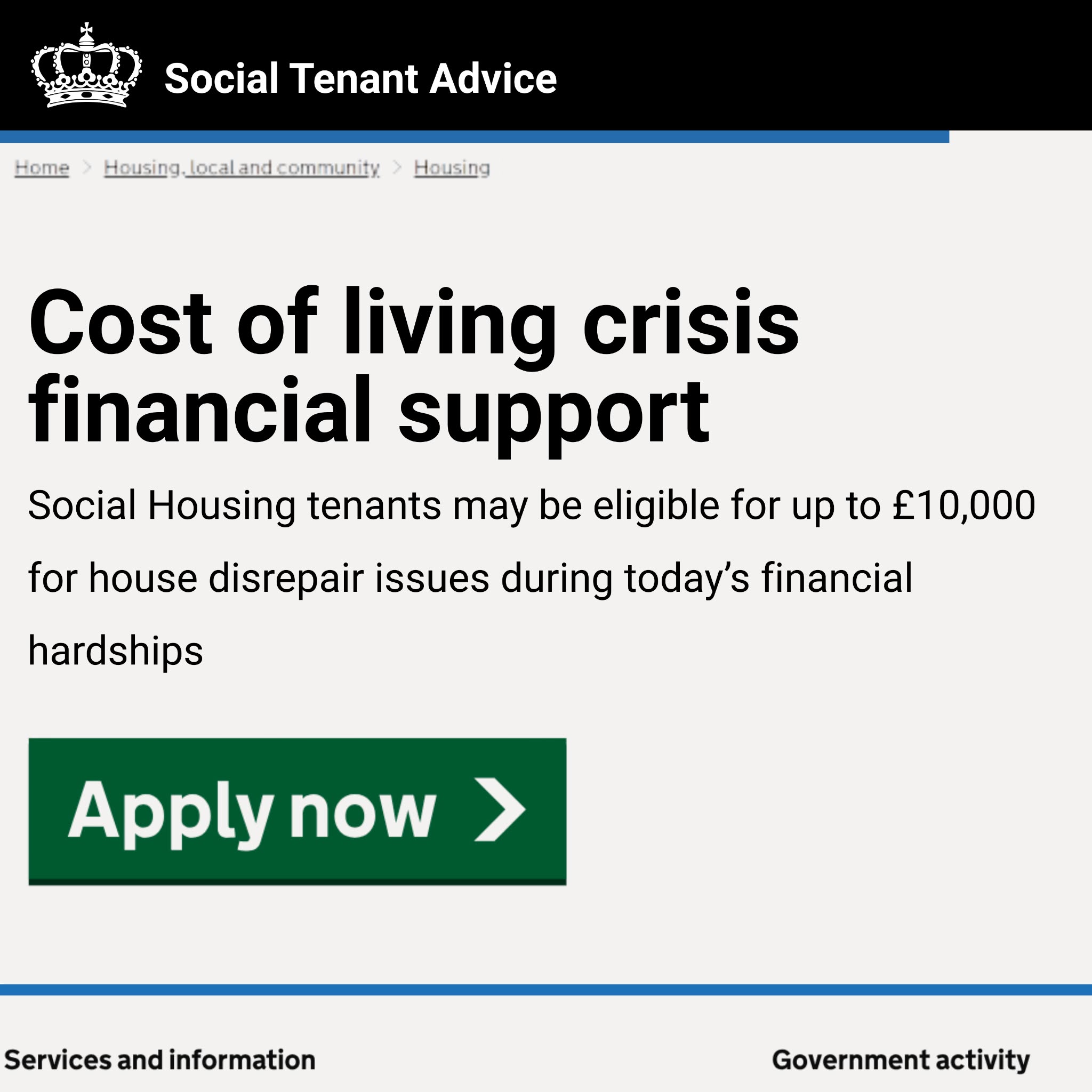 Support for Housing Facebook ad