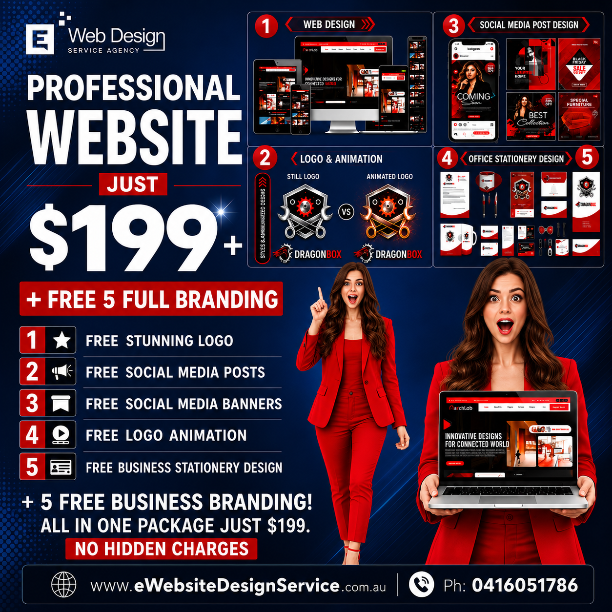 E Web Design Service Facebook ad: Chat with us