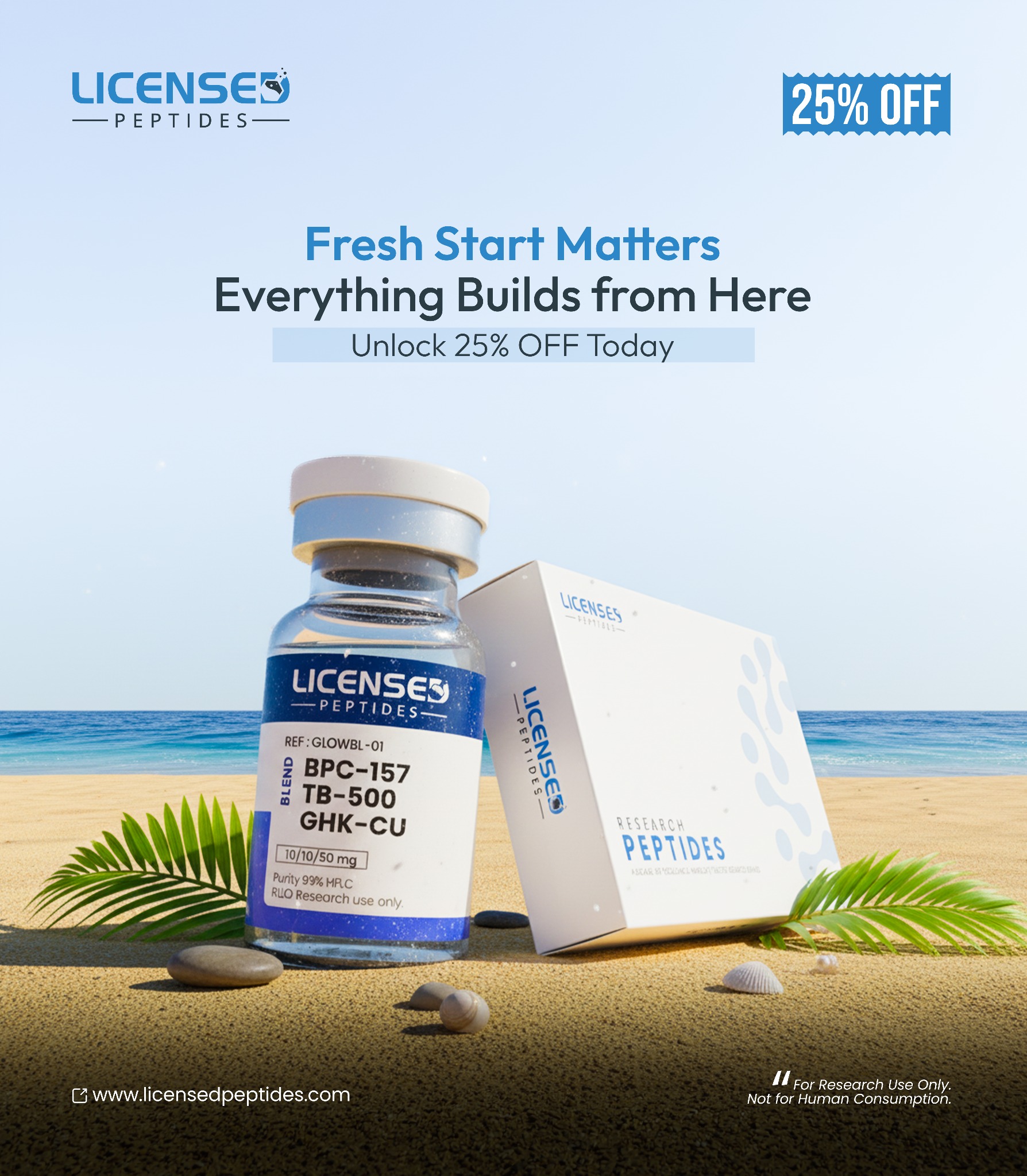 LicensedPeptides.com Facebook ad: 25% Off Sale Wont Last Long