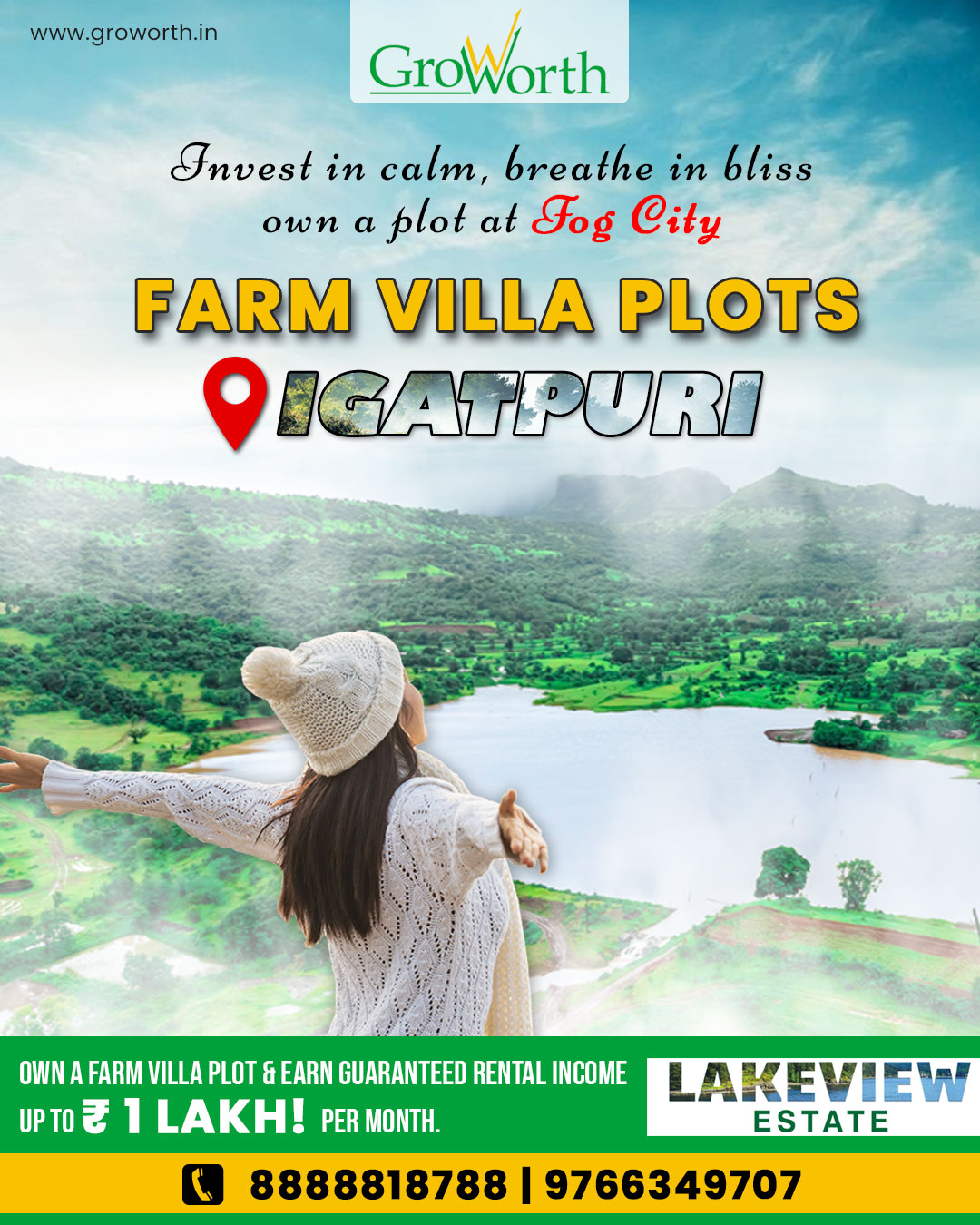 Groworth Real Solutions Facebook ad: Farm Villa Plots at Igatpuri.