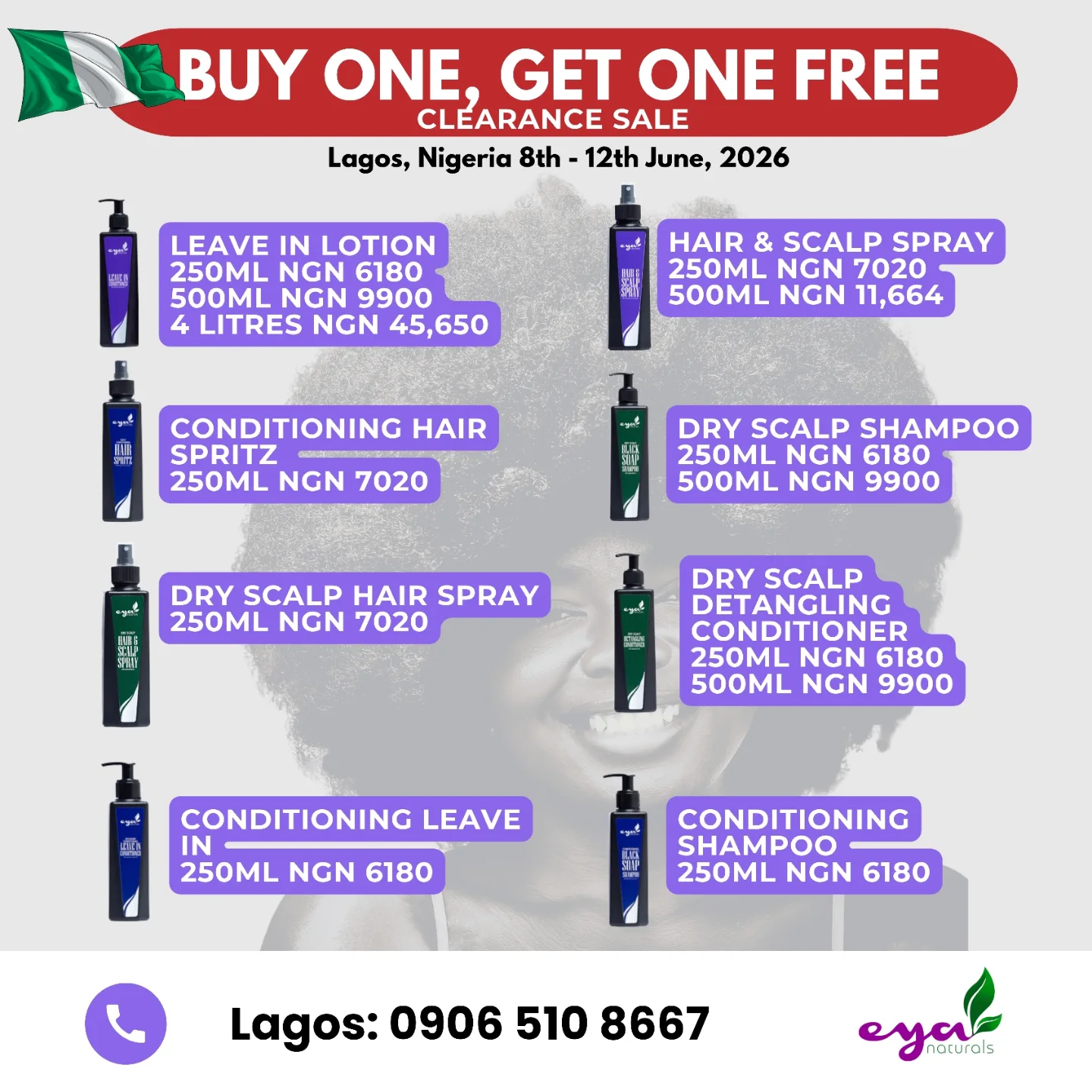 Eya Naturals Facebook ad: LAGOS CLEARANCE SALE ALERT!
