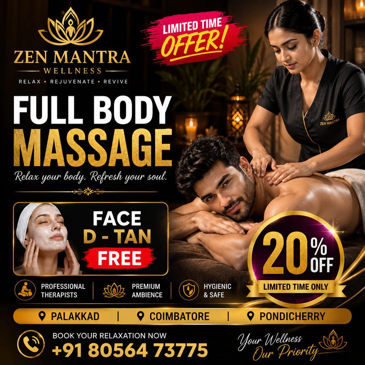 Zen Mantra luxury spa palakkad Facebook ad: 20% OFF, Limited Time Only!