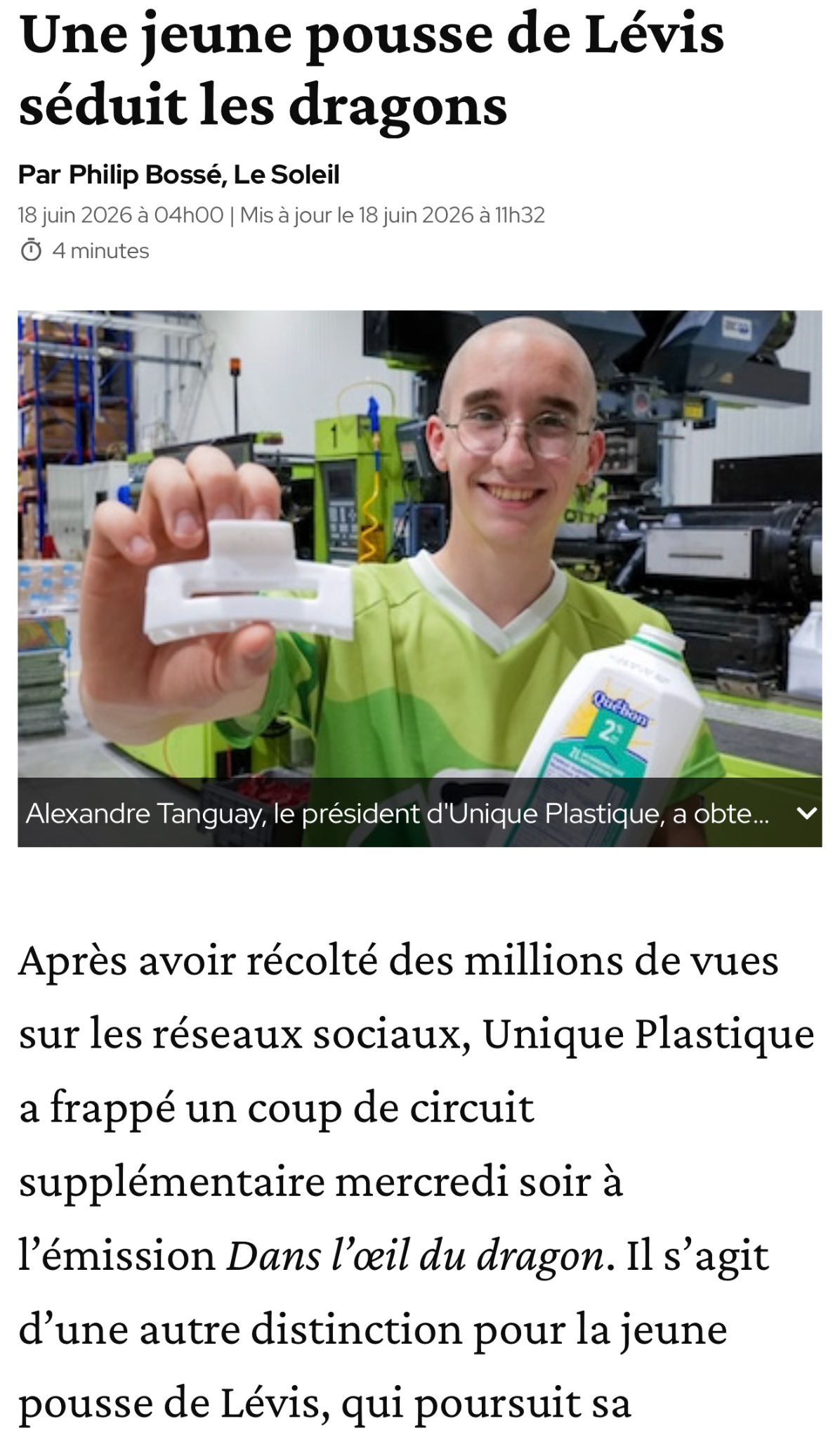 Unique Plastique Facebook ad: Une pince 100% recyclée
