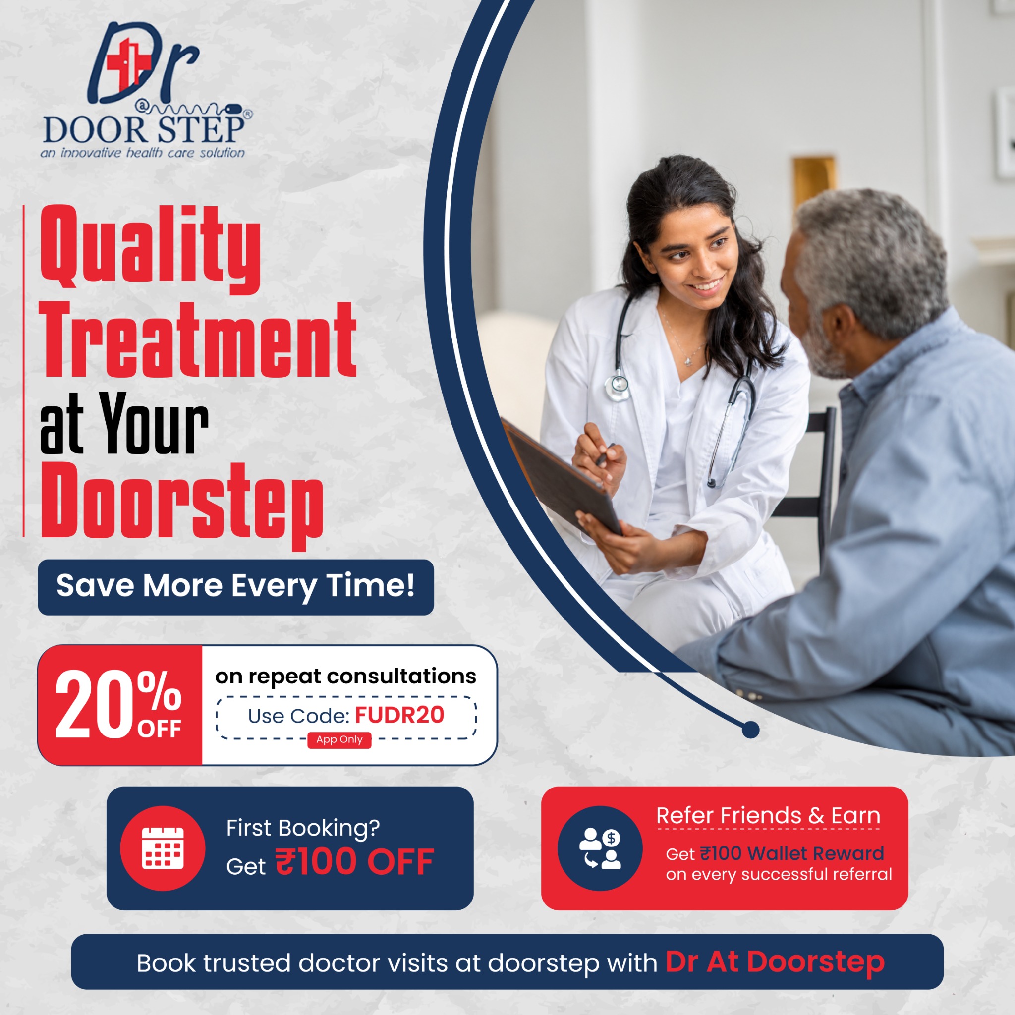 Doctor at Doorstep Facebook ad: Click on ''Book Now''