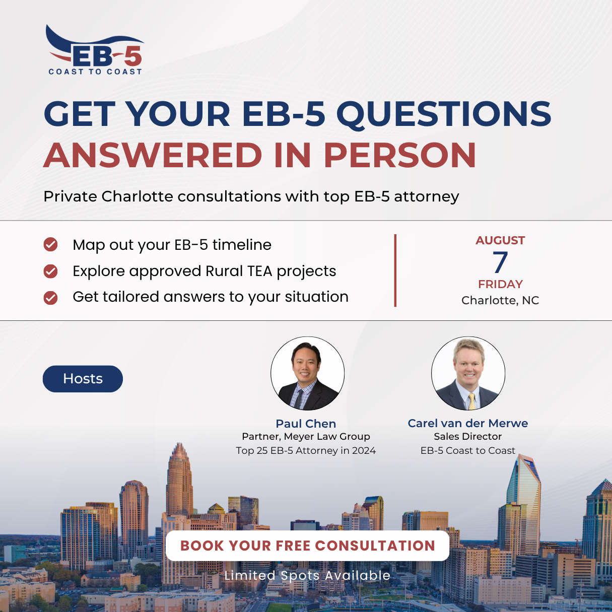 EB-5 Coast to Coast Facebook ad: Meet EB-5 Experts in Charlotte