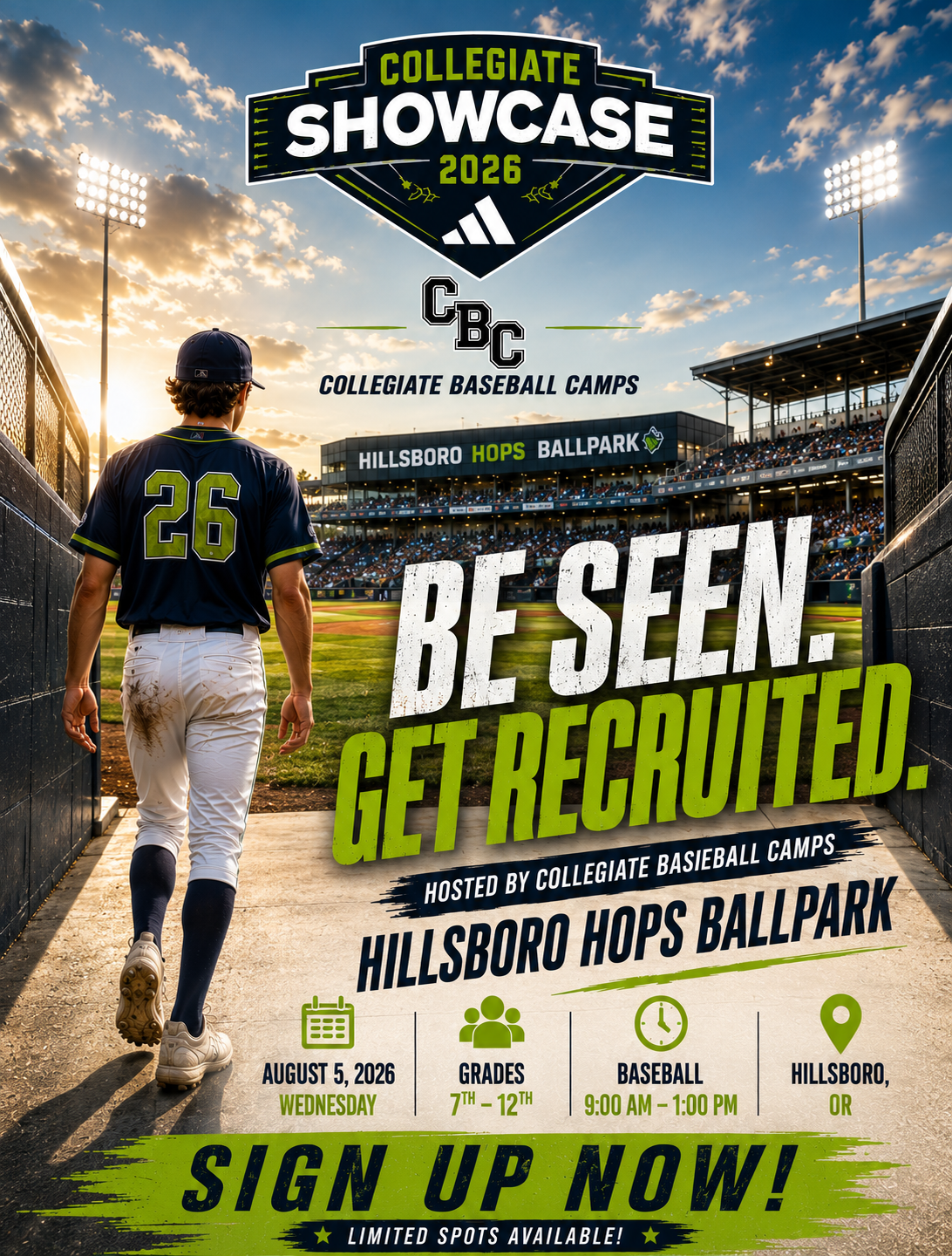 Collegiate Baseball Camps Facebook ad: Spots are limited. Register now!