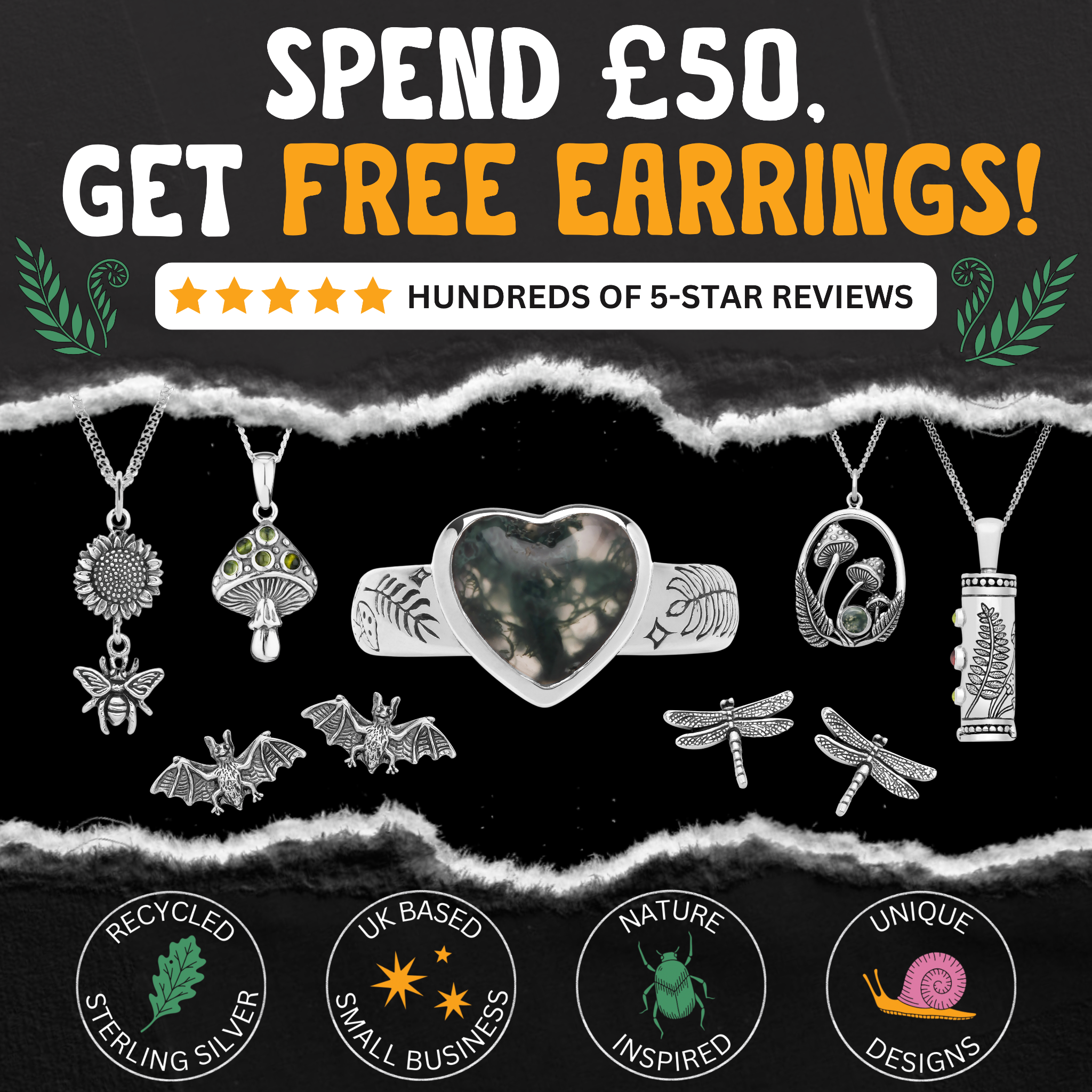 As Above Jewellery Facebook ad: FREE Earrings Over £50