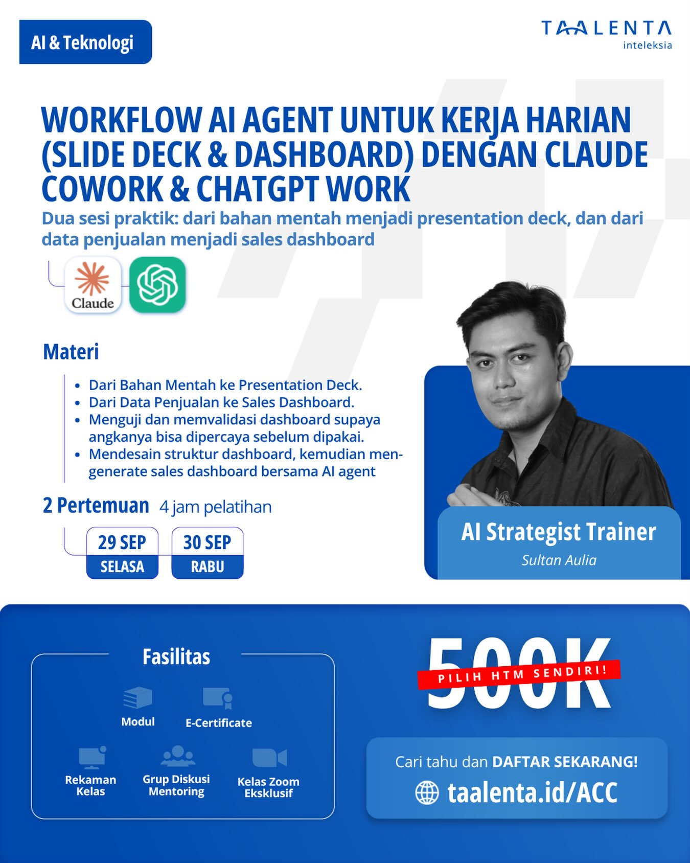 Taalenta.id Facebook ad: Kelas Workflow AI Agent - Slide Deck & Dashboard dengan…