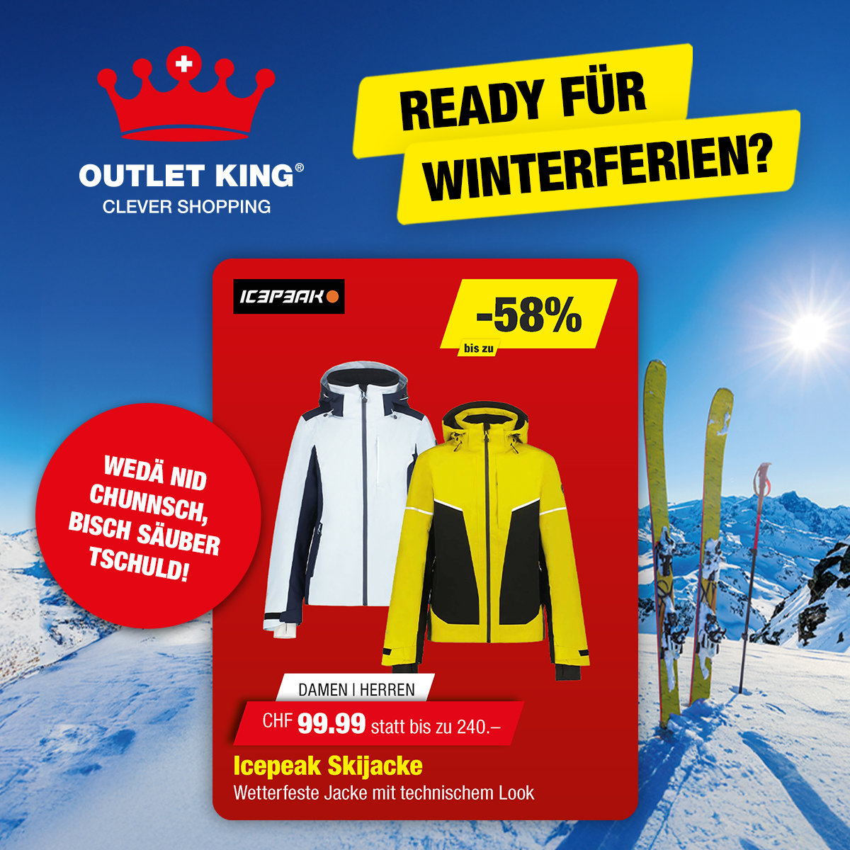 Outlet King Facebook ad: 10'000 neue Winter Sport Deals mit bis 77%…