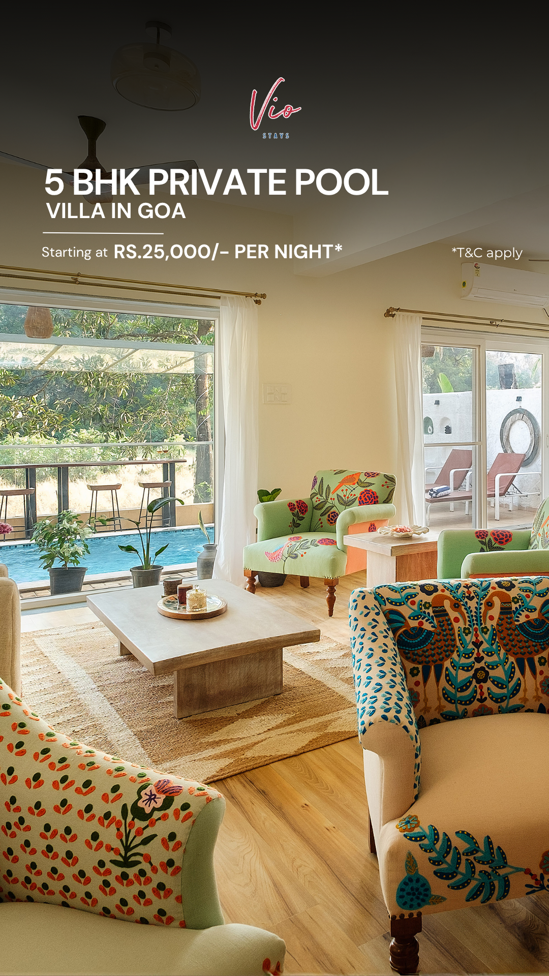 Viostays Facebook ad: Sun, style & serenity, book iconic villas in…