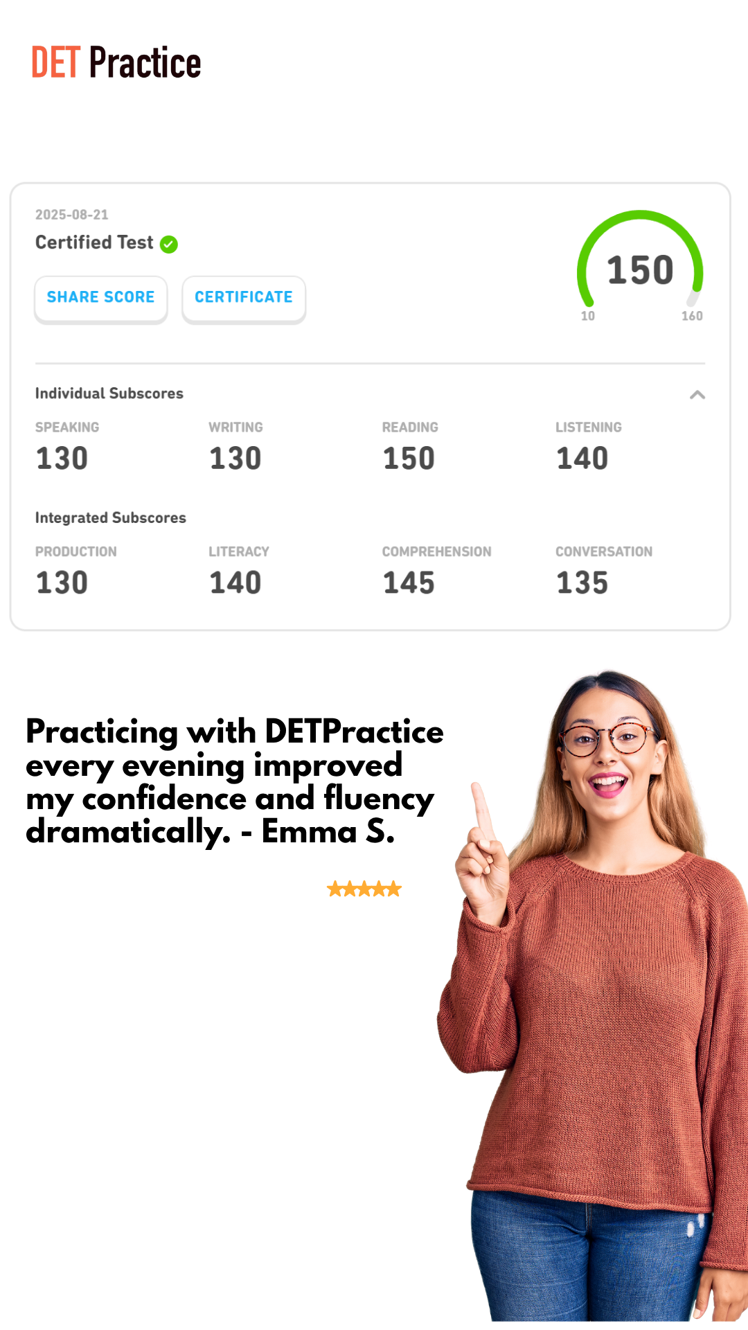 DET Practice Facebook ad: Ace the Duolingo English Test Easily