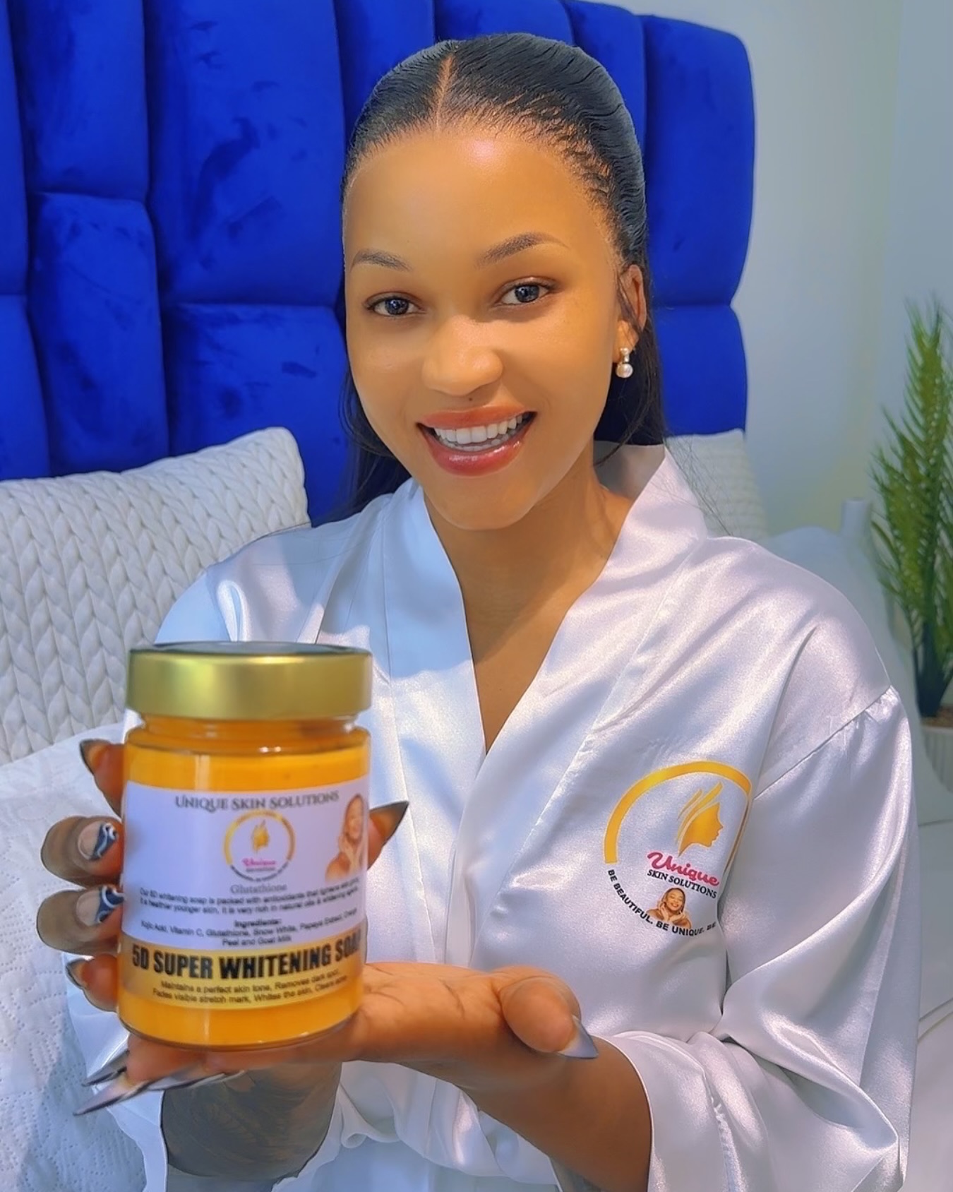 Unique Skin Solutions Facebook ad: Our new & advanced 5D whitening soap works…