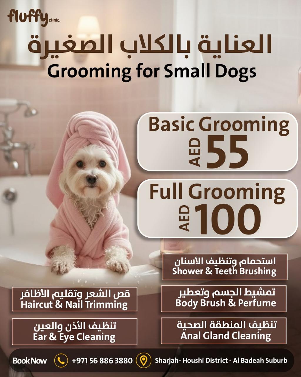Fluffy veterinary clinic Facebook ad: عروض الصيف من عيادة فلافي فرع الشارقة للعناية…