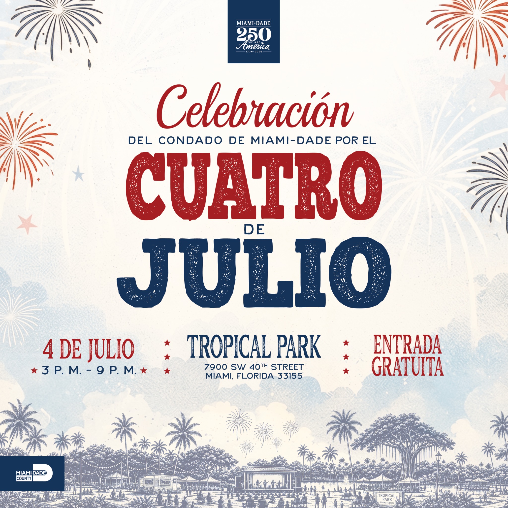 Miami-Dade Parks Facebook ad: ¡Ven a las celebraciones del Condado de Miami-Dade…
