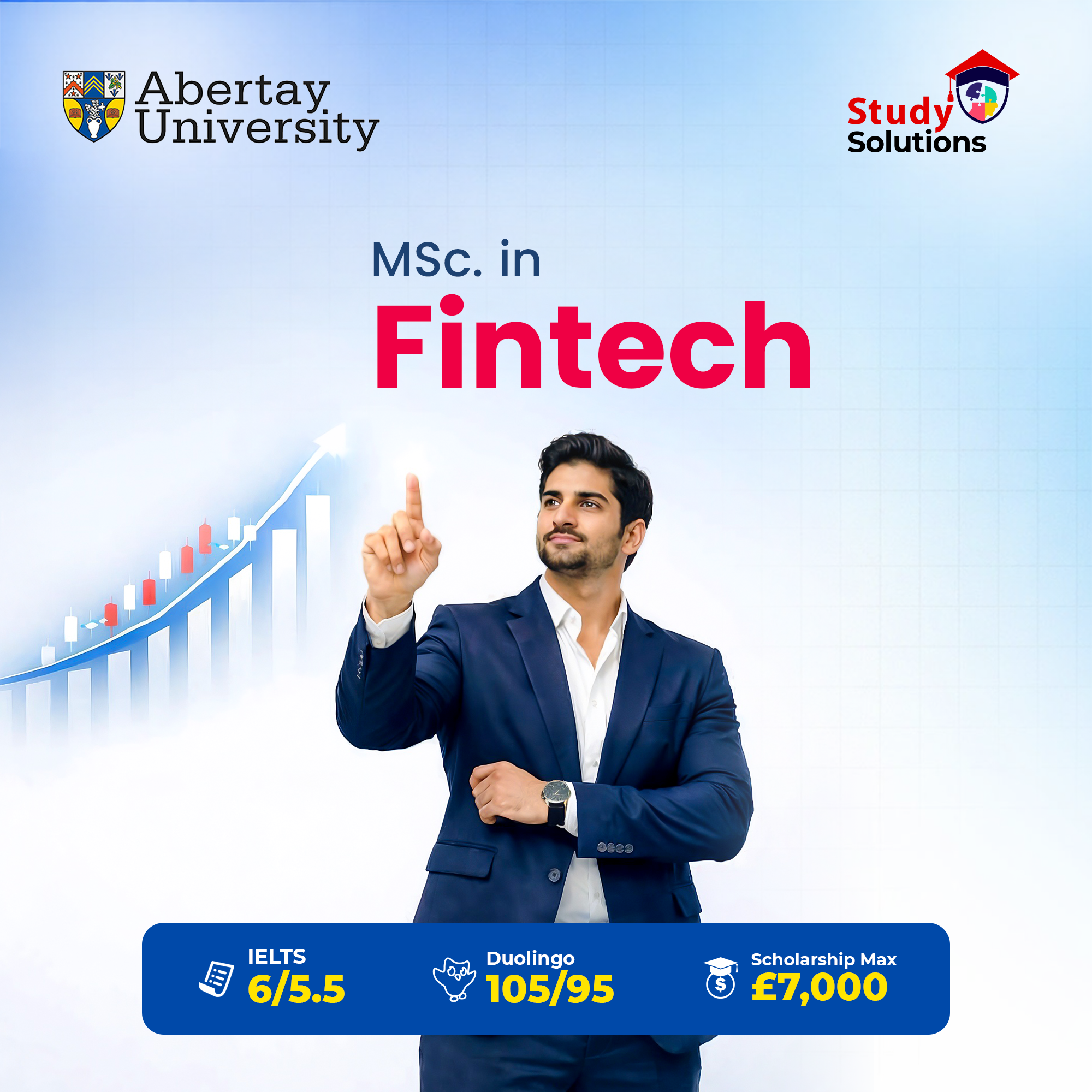 Study Solutions Ltd Facebook ad: MSc Fintech in UK with £7,000 Scholarship!