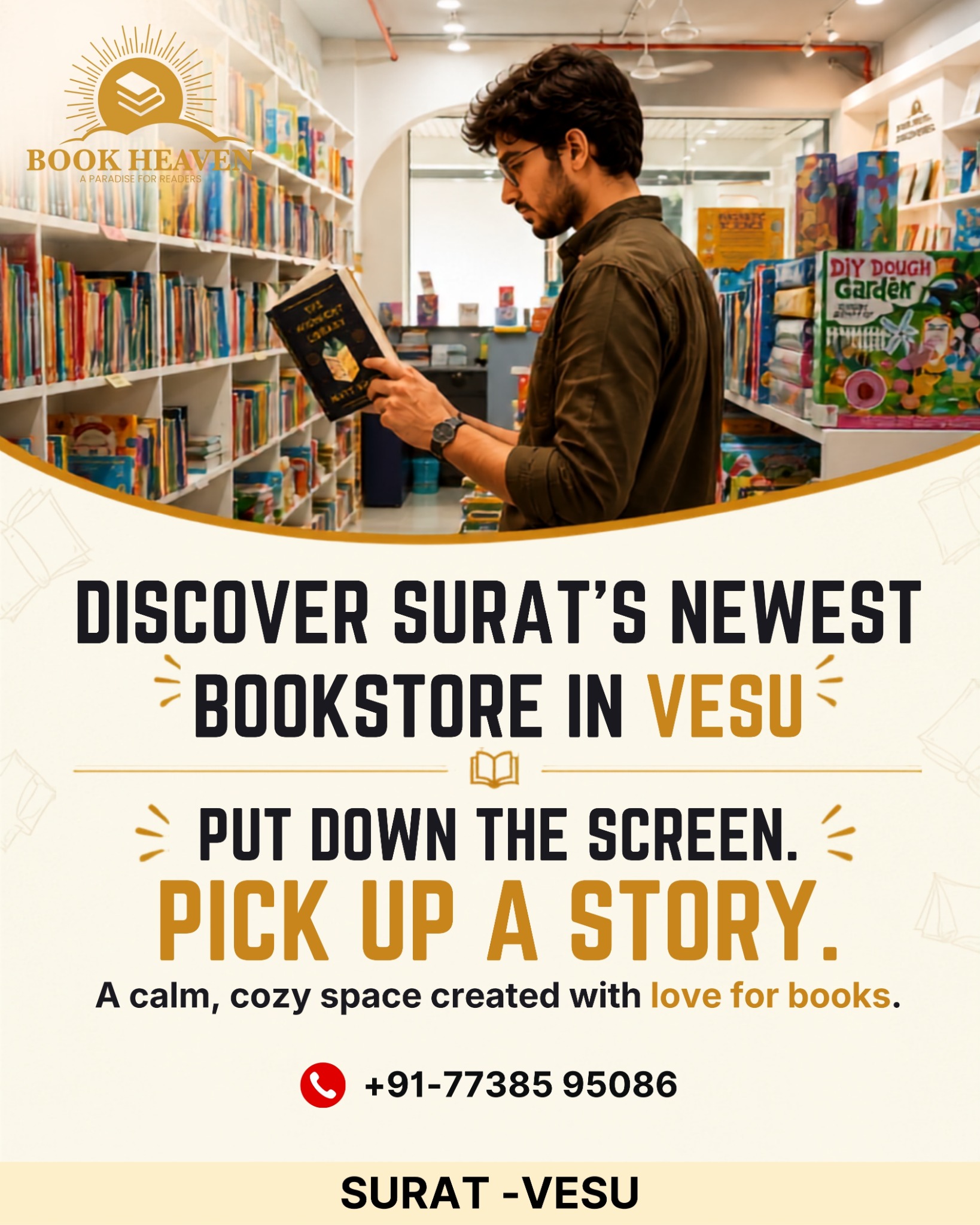 Book Heaven Facebook ad: Discover Surat's Newest Bookstore