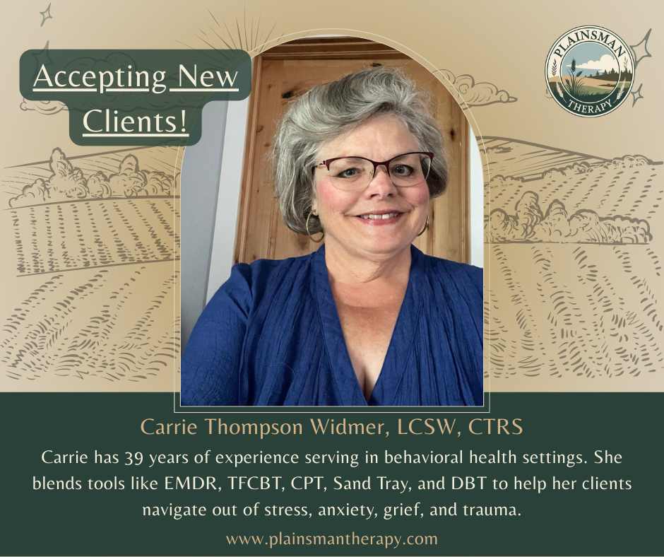 Plainsman Therapy PLLC Facebook ad: Book w/Carrie Today!