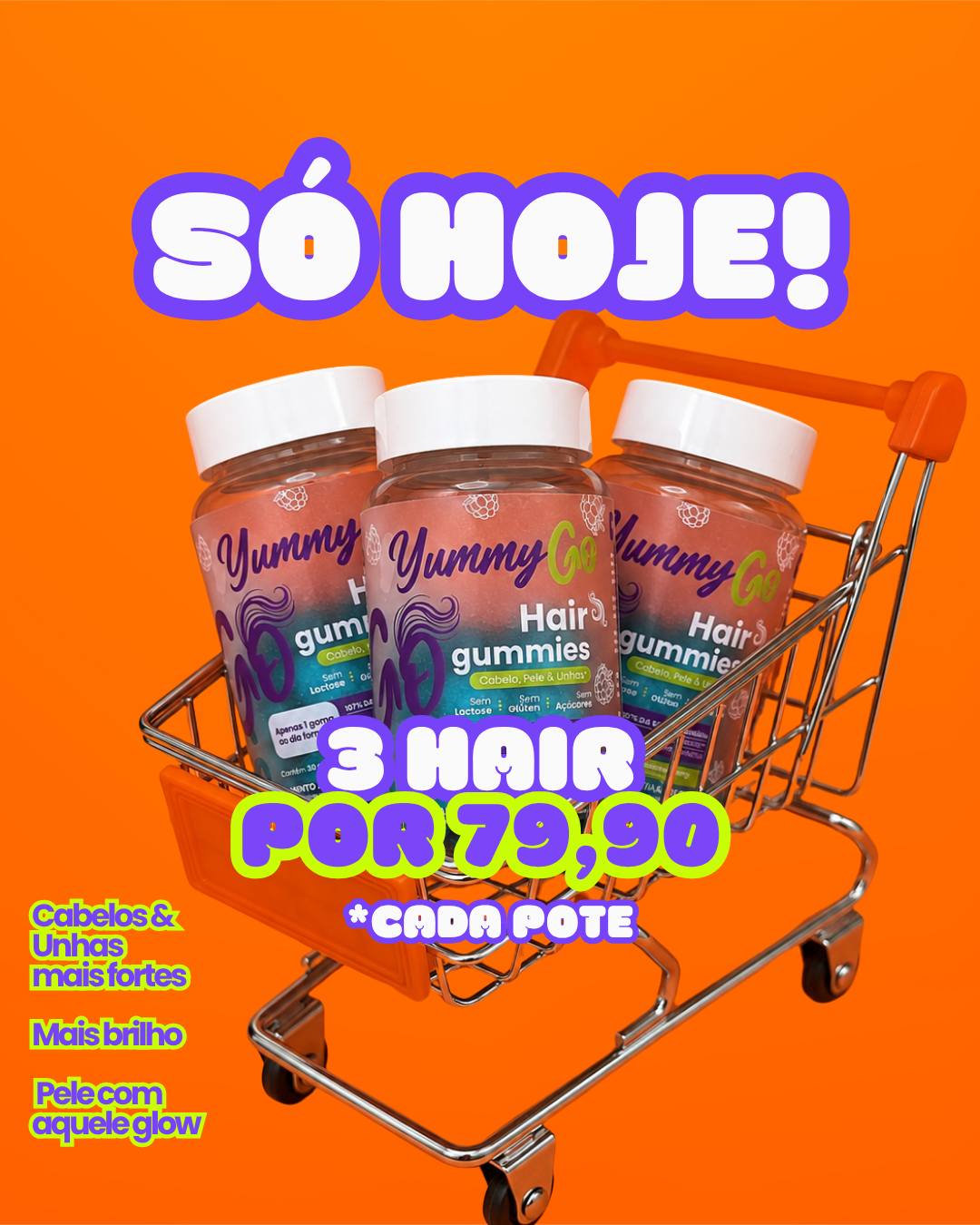 YummyGo Facebook ad: Cabelo forte, unha resistente e pele com glow.