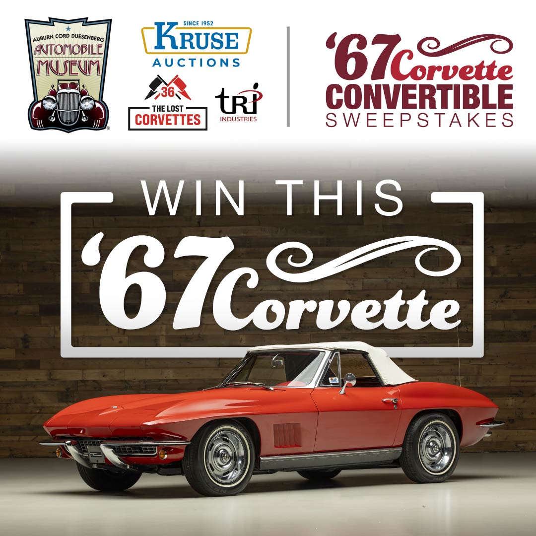 Auburn Cord Duesenberg Automobile Museum Facebook ad: Win This '67 Sting Ray + $10,000 Cash