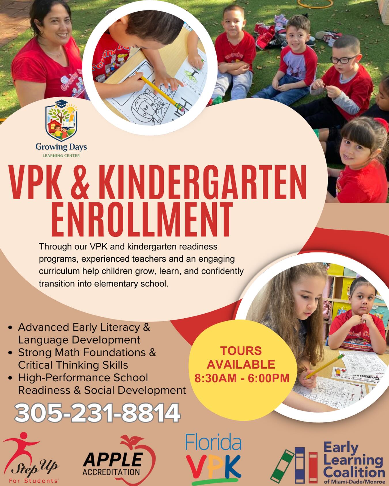 GROWING DAYS CHILDCARE AND LEARNING CENTER Facebook ad: NOW ENROLLING, VPK & KINDERGARTEN
