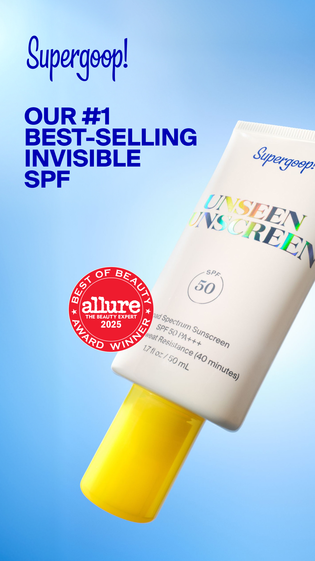 Supergoop Facebook ad: Supergoop! New Unseen Sunscreen SPF 50 - Clear Gel Face…