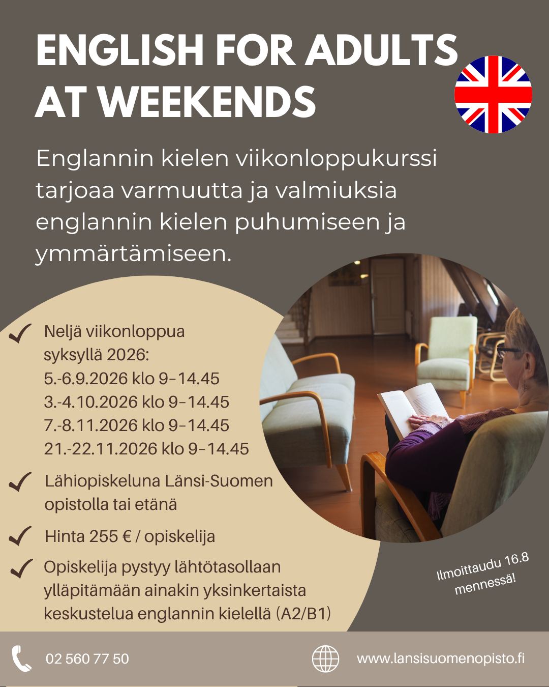 Länsi-Suomen opisto Facebook ad: English for adults at weekends - Länsi-Suomen opisto