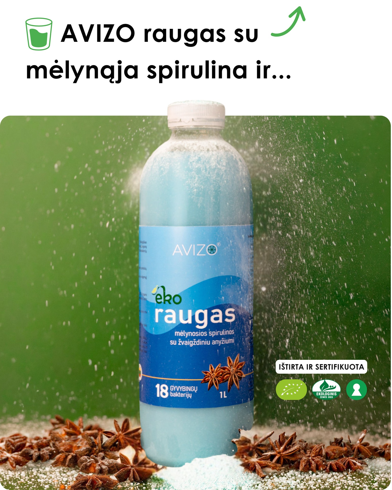 AVIZO Probiotics Facebook ad: Ekologiškas Mėlynosios Spirulinos Raugas Su Spirulina