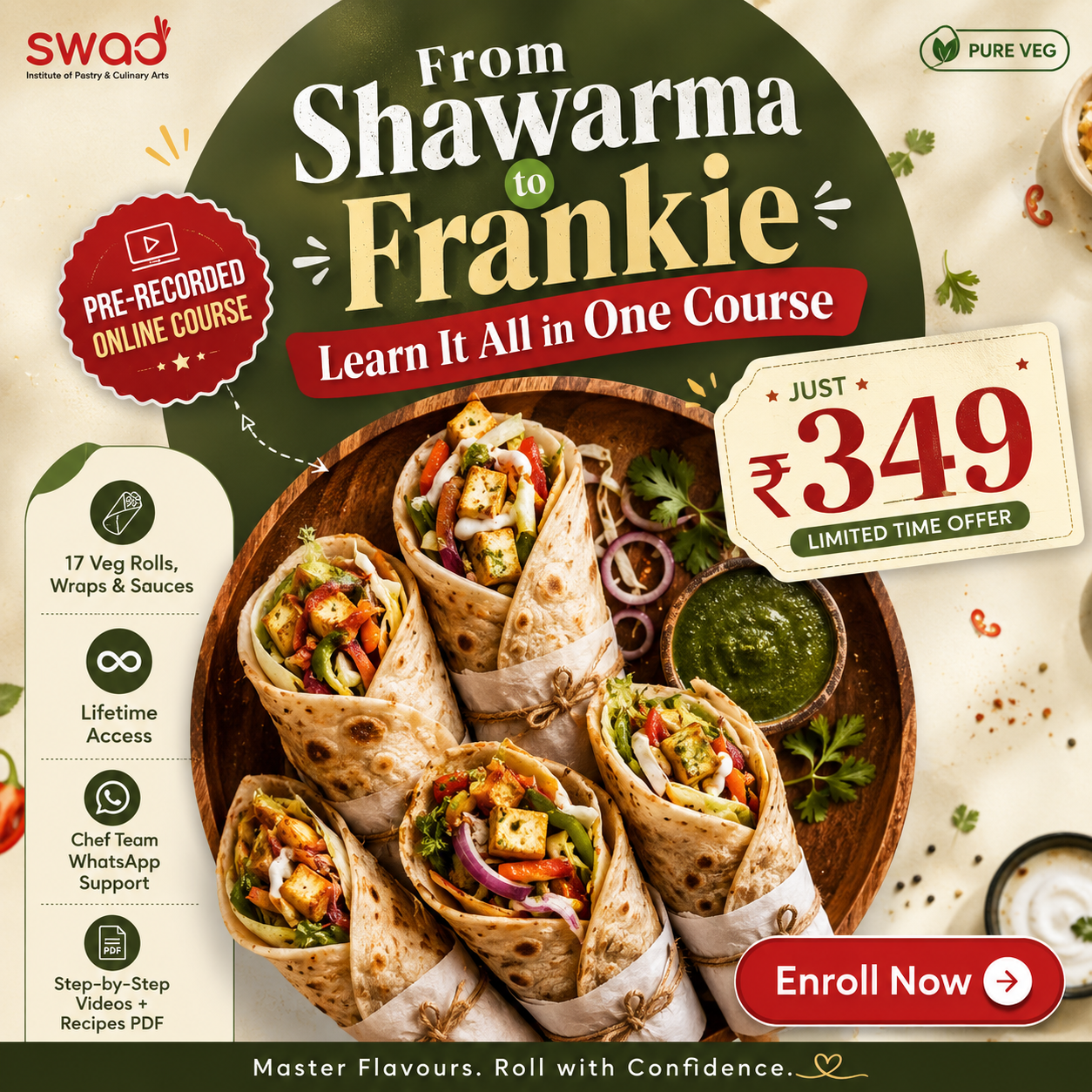 Swad Cooking Institute, Surat Facebook ad: Start Your Rolls Menu at ₹349