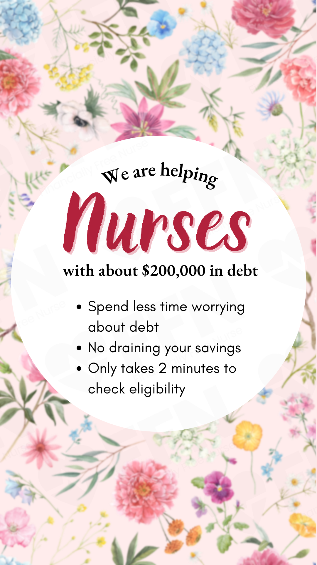 Financially Free Nurse Facebook ad: Nurses, Stop. Get Relief.