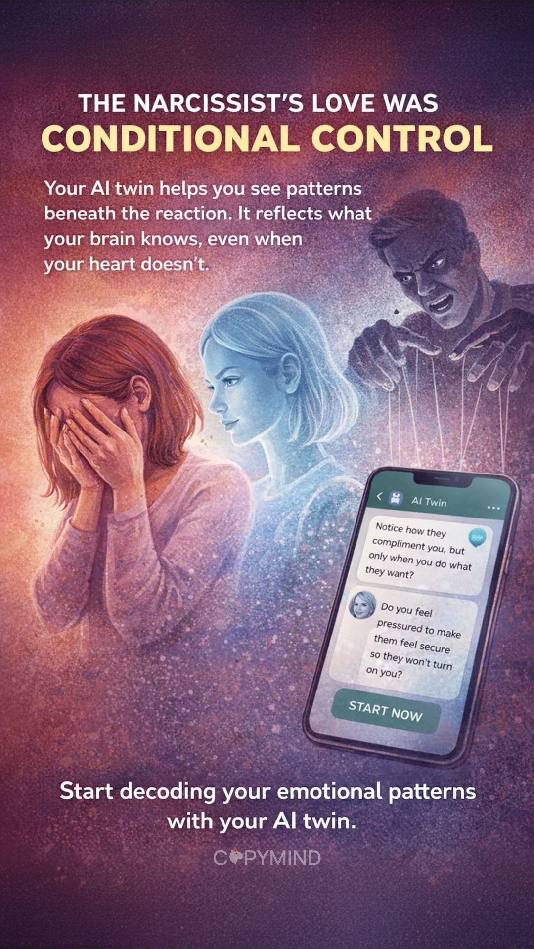 Copymind: AI twin for therapy Facebook ad